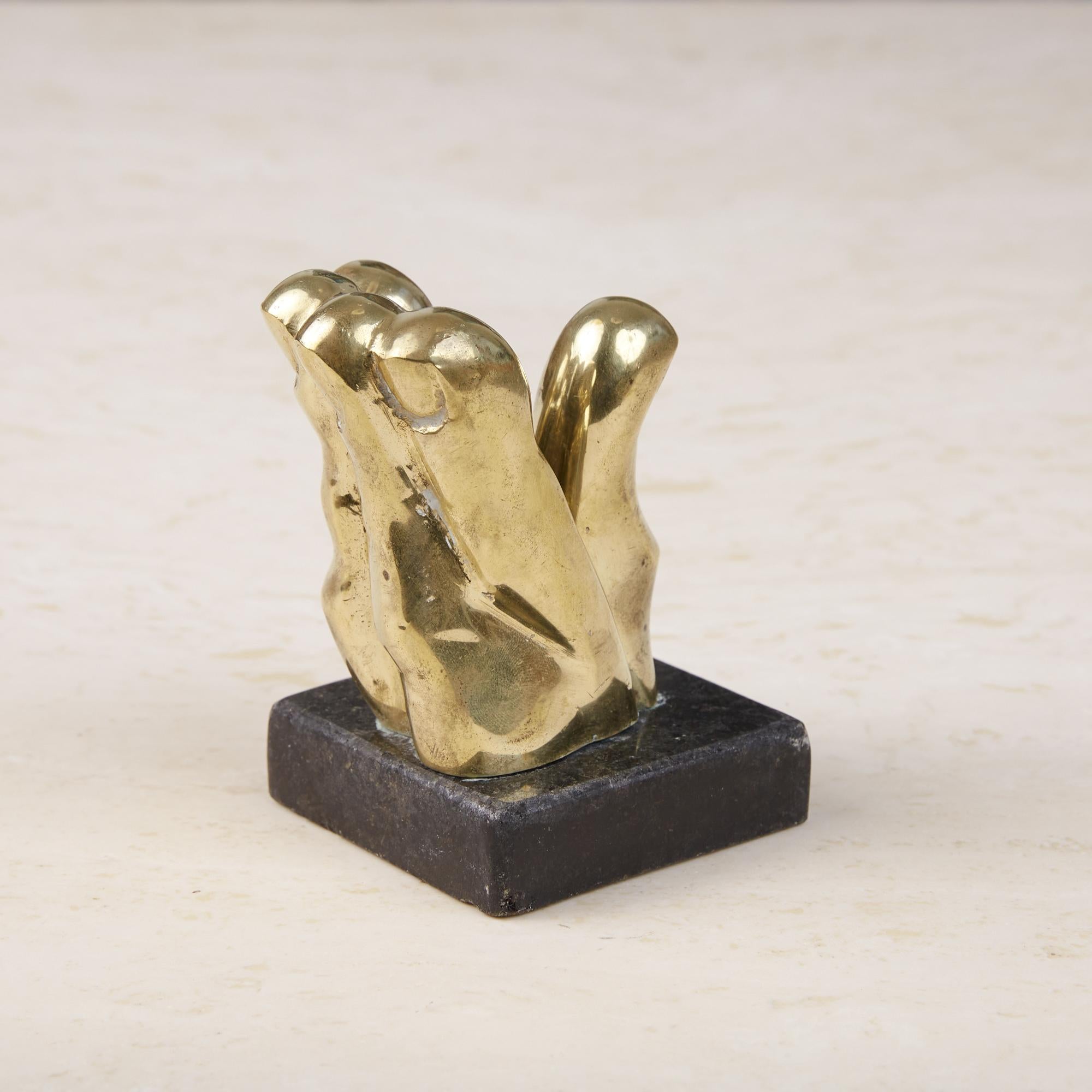 20th Century Pietrina Checcacci Cast Bronze Hand Letter Holder with Granite Base