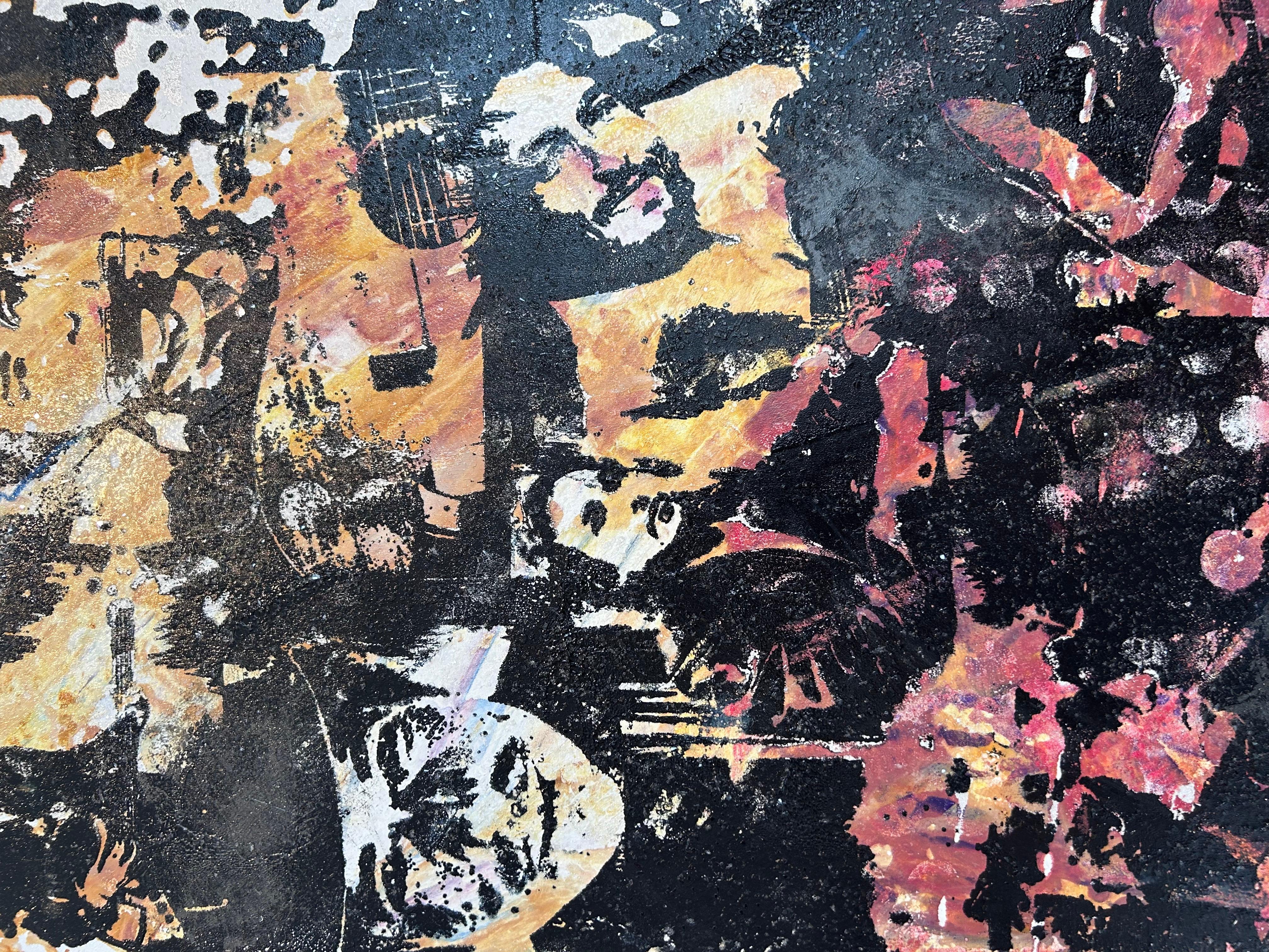 Le immagini a collage di un giovane Bob Dylan stampate in serigrafia sulla tavola di legno conferiscono a questo pezzo una forte impronta Pop Art, mentre le sezioni impreziosite a mano dimostrano la maestria di Adamo nel suo mestiere. L'aggiunta di