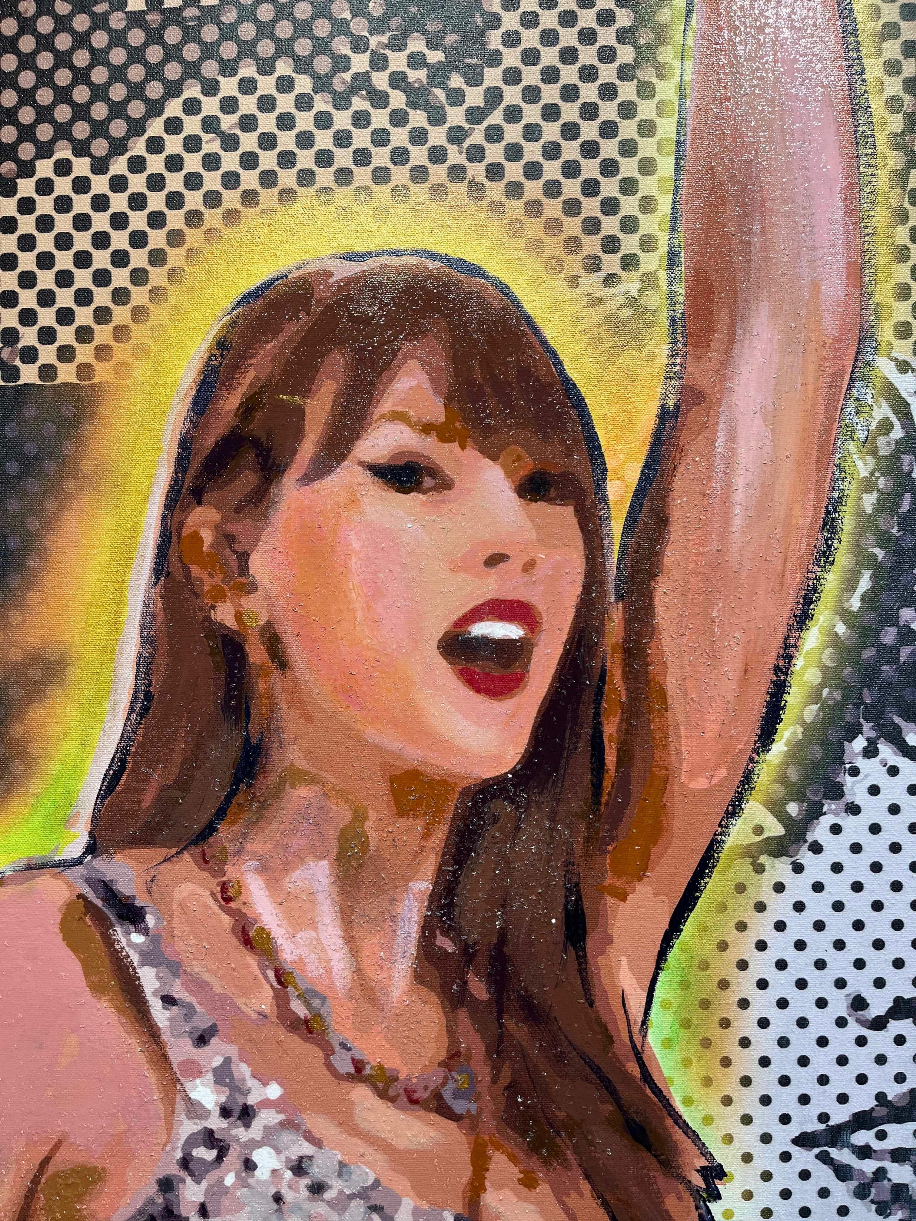 Dieses Gemälde ist eine Original-Mischtechnik auf Leinwand, die die weltberühmte Sängerin/Songwriterin Taylor Swift zeigt! Der Künstler Pietro Adamo versteht es, die Energie von Taylor Swift und vielen anderen Ikonen in seinen Kunstwerken