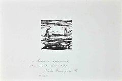 Landscape - Original Woodcut Print by Pietro Annigoni - 1971