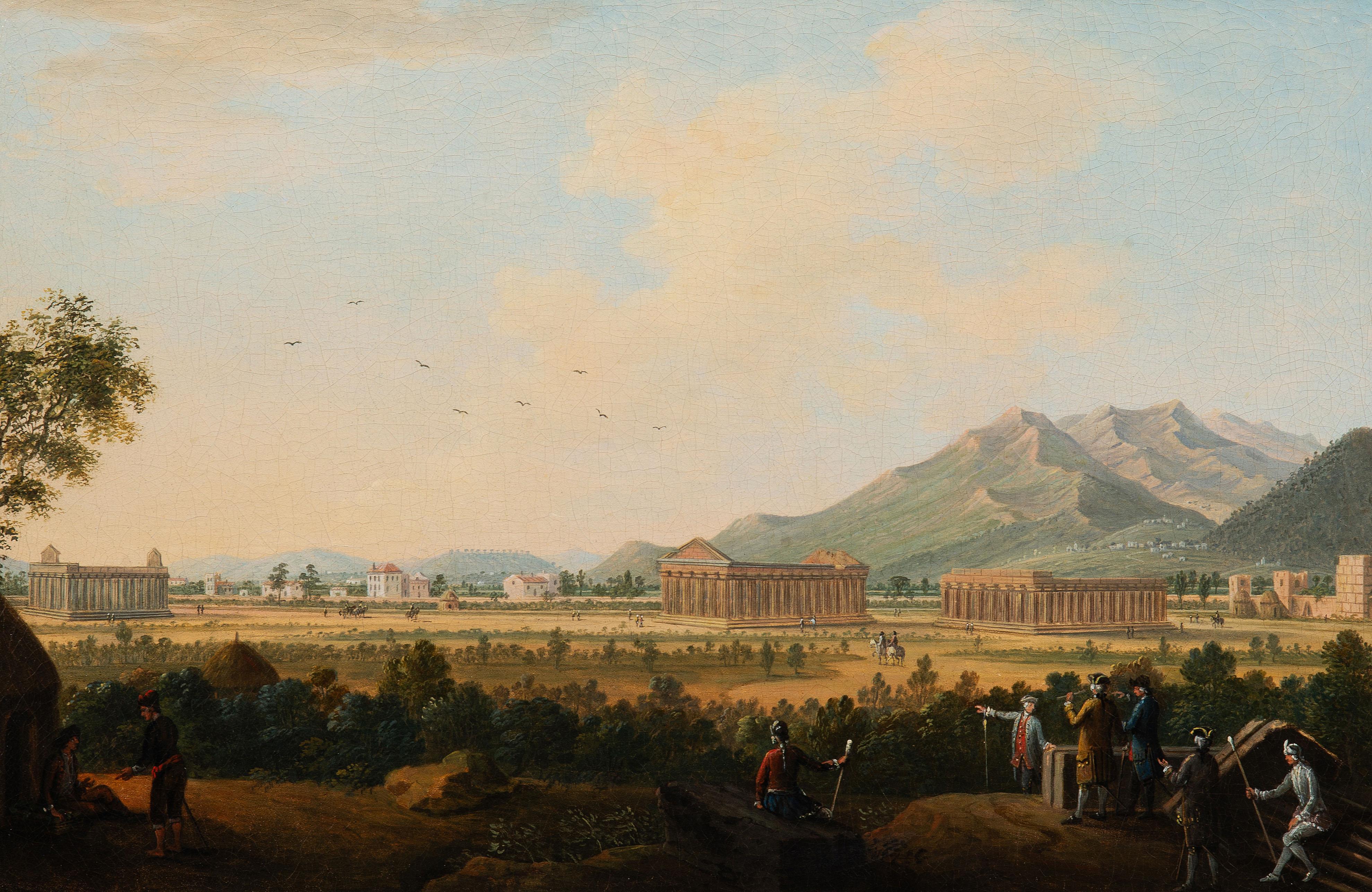 Una vista de Paesteum con los Grandes Turistas en primer plano - Painting de Pietro Antoniani