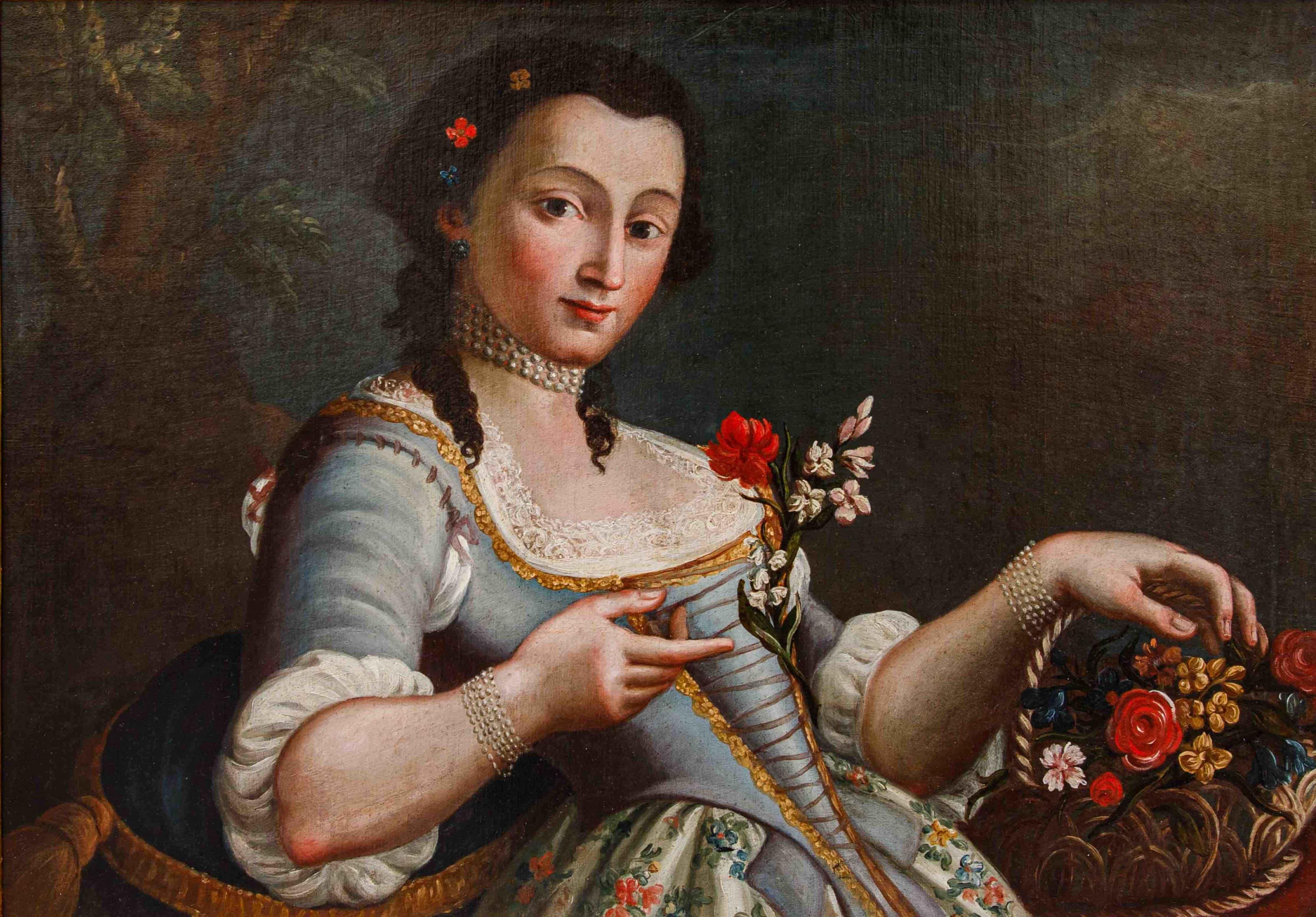 cerchia di Pietro Antonio Rotari, ragazza con cestino di fiori For Sale 11