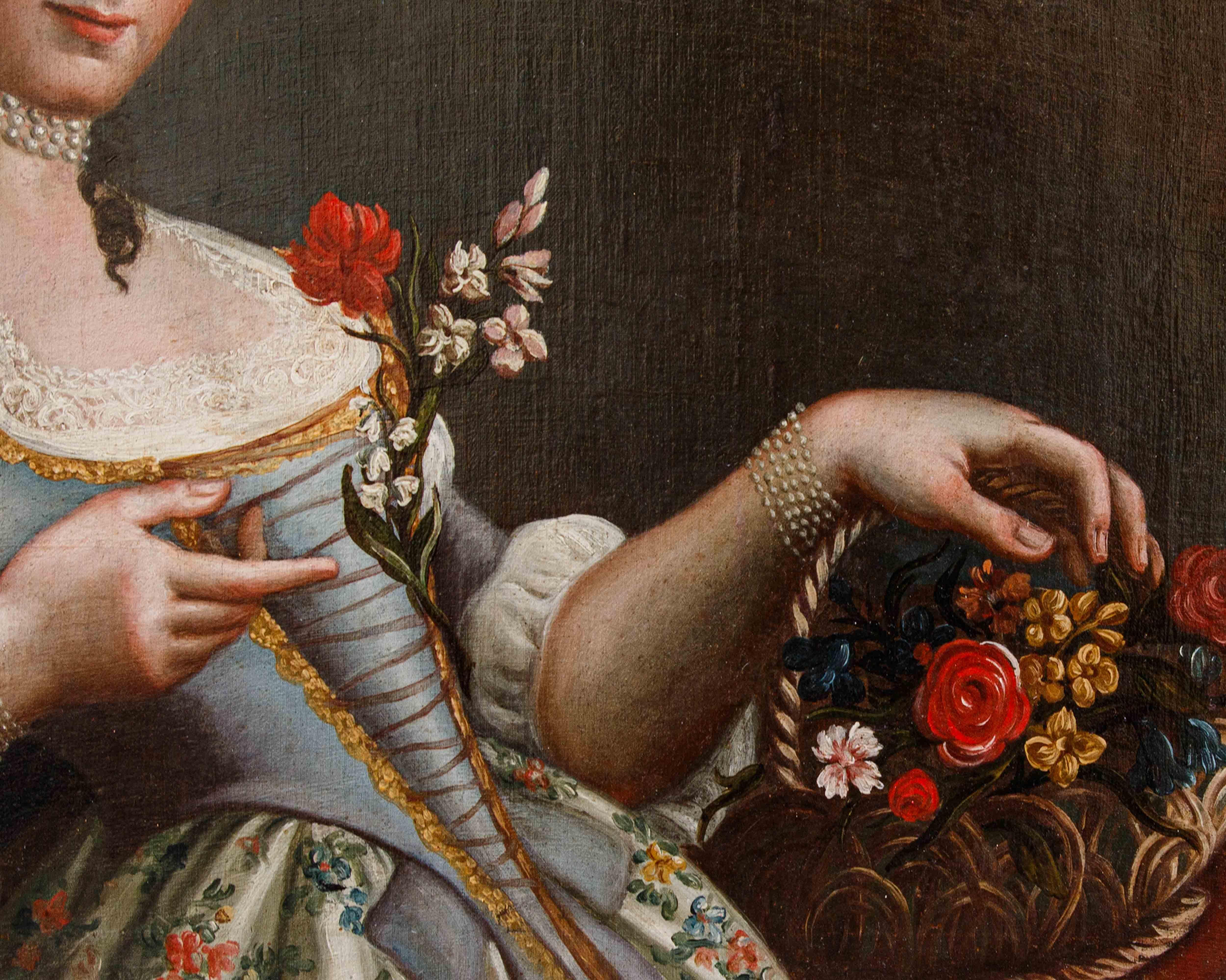 cerchia di Pietro Antonio Rotari, ragazza con cestino di fiori For Sale 1