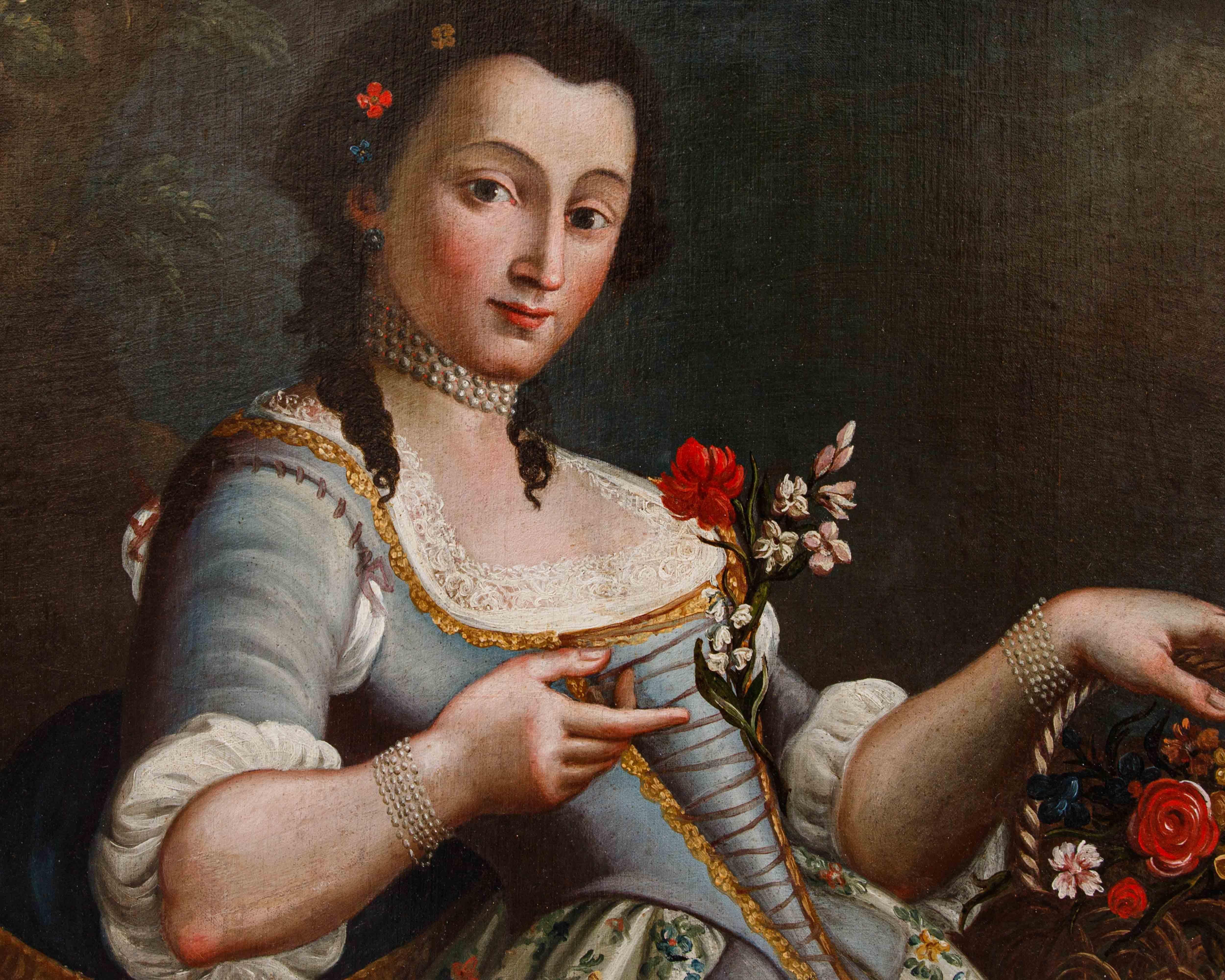 cerchia di Pietro Antonio Rotari, ragazza con cestino di fiori For Sale 2