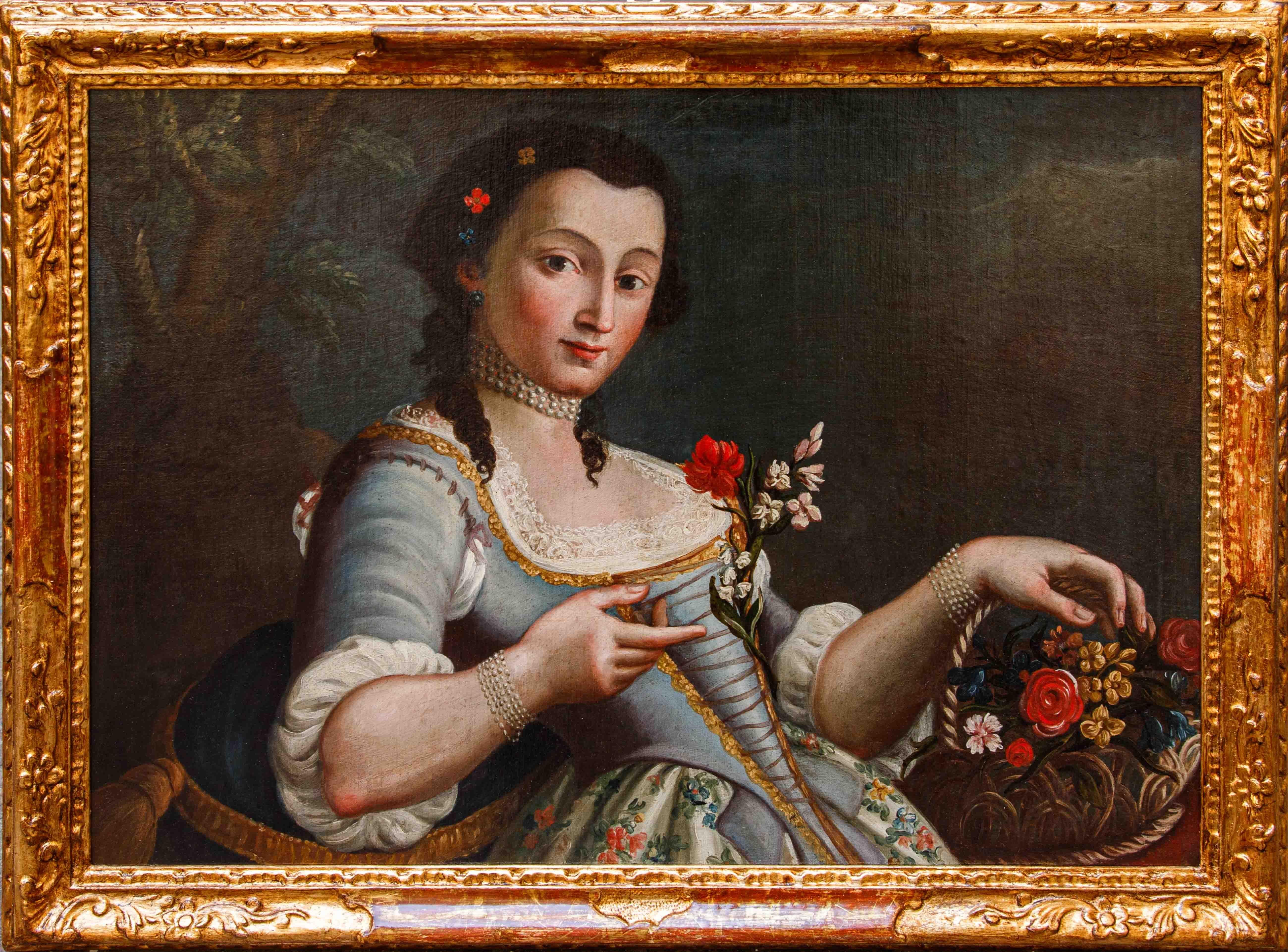 cerchia di Pietro Antonio Rotari, ragazza con cestino di fiori