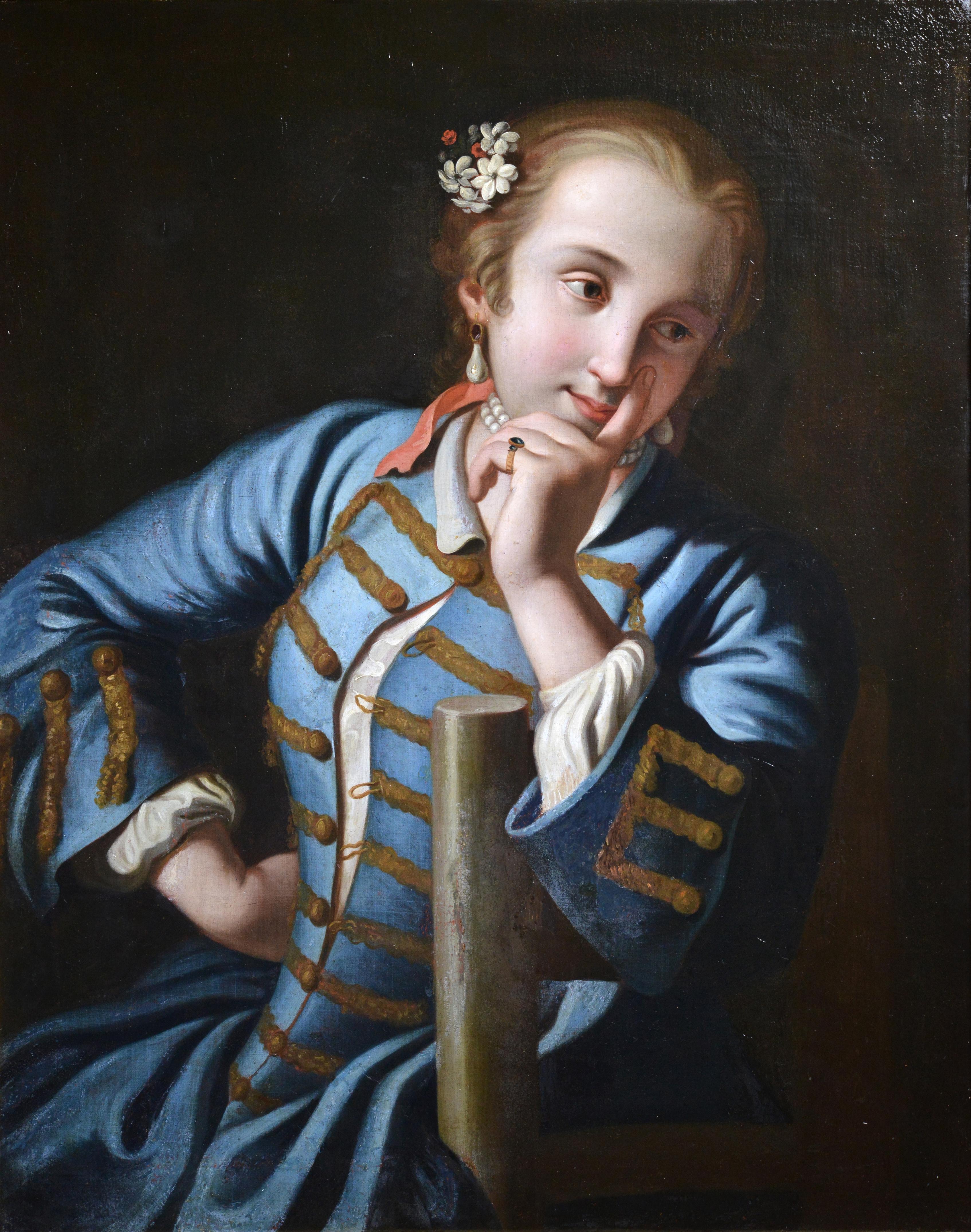 Portrait of Languid Girl in Blue Camisole 18th century Italian Rococo Master - Painting by Pietro Antonio Rotari