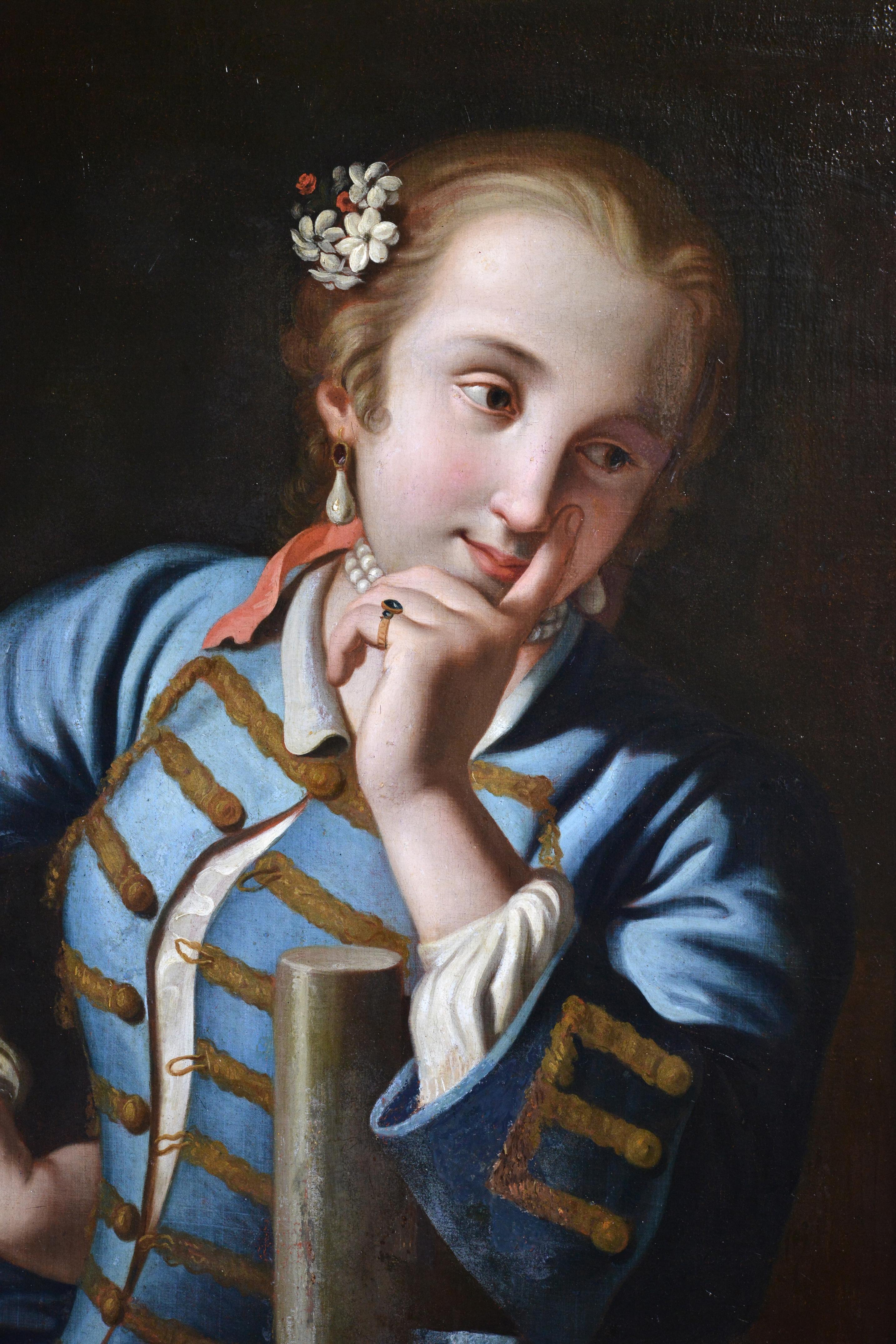 Portrait of Languid Girl in Blue Camisole 18th century Italian Rococo Master - Realist Painting by Pietro Antonio Rotari