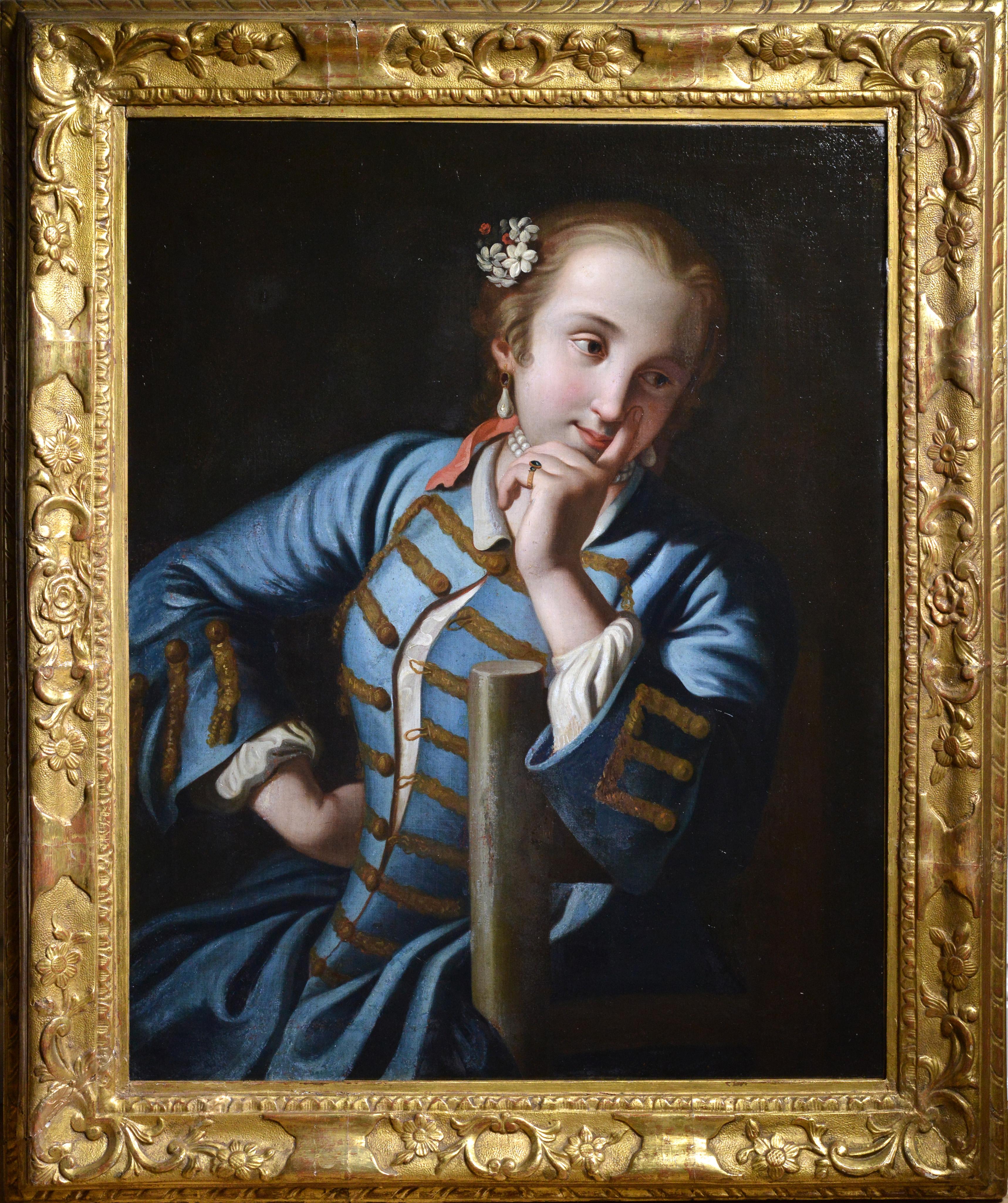 Porträt eines verzweifelten Mädchens in blauer Camisole, italienischer Rokoko-Meister des 18. Jahrhunderts