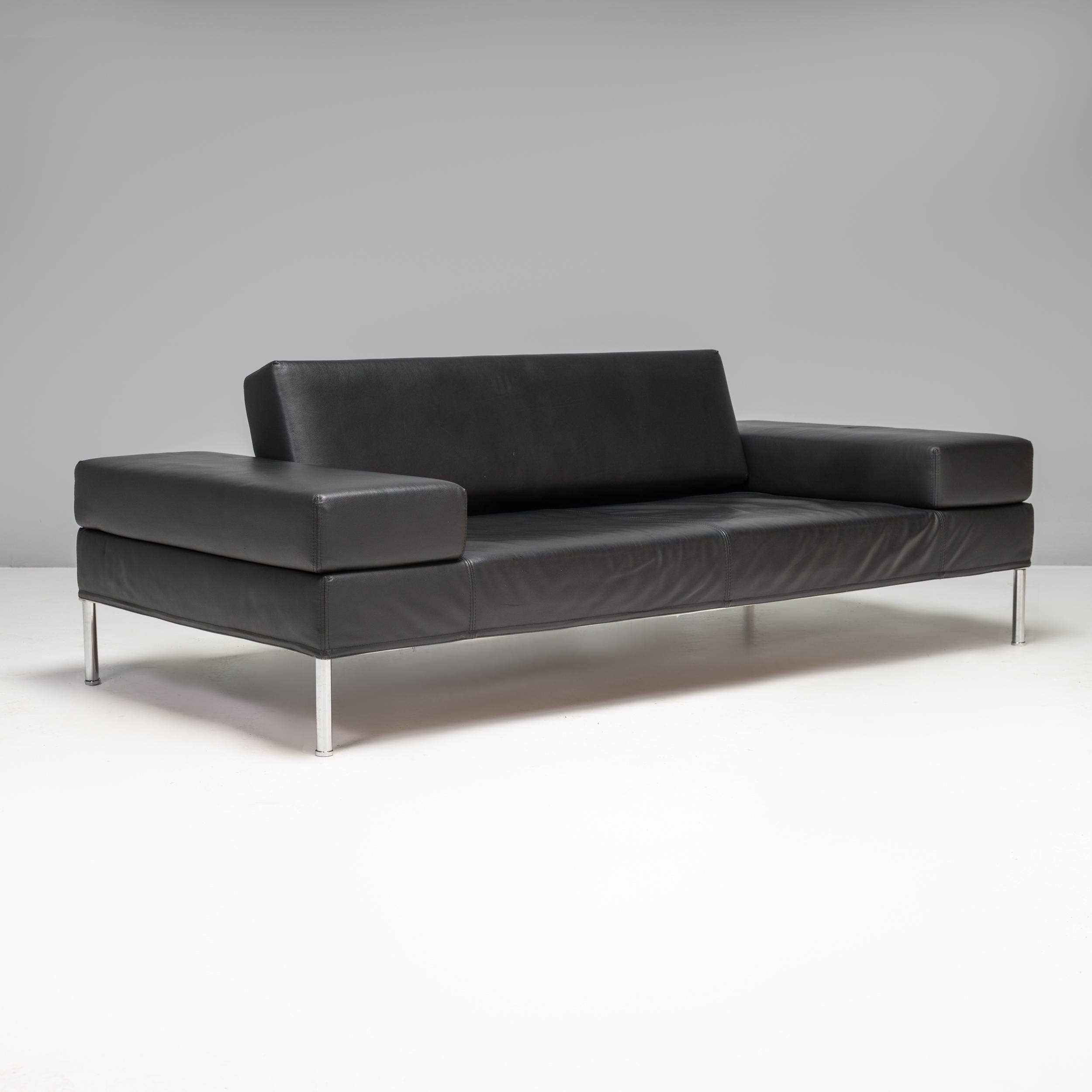 Pietro Arosio for Tacchini Black Leather Happy Hour Sofa 3