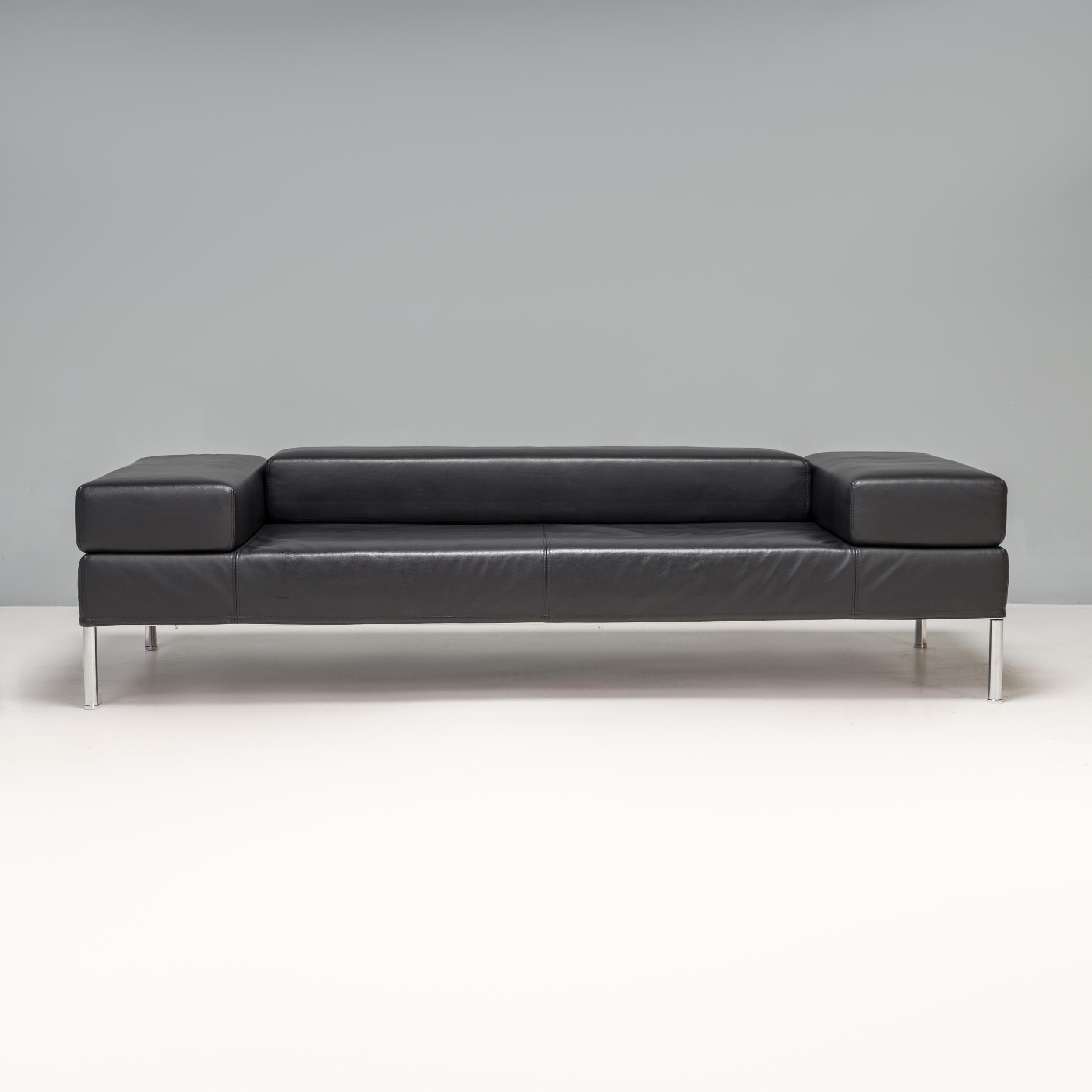 Pietro Arosio for Tacchini Black Leather Happy Hour Sofa 7