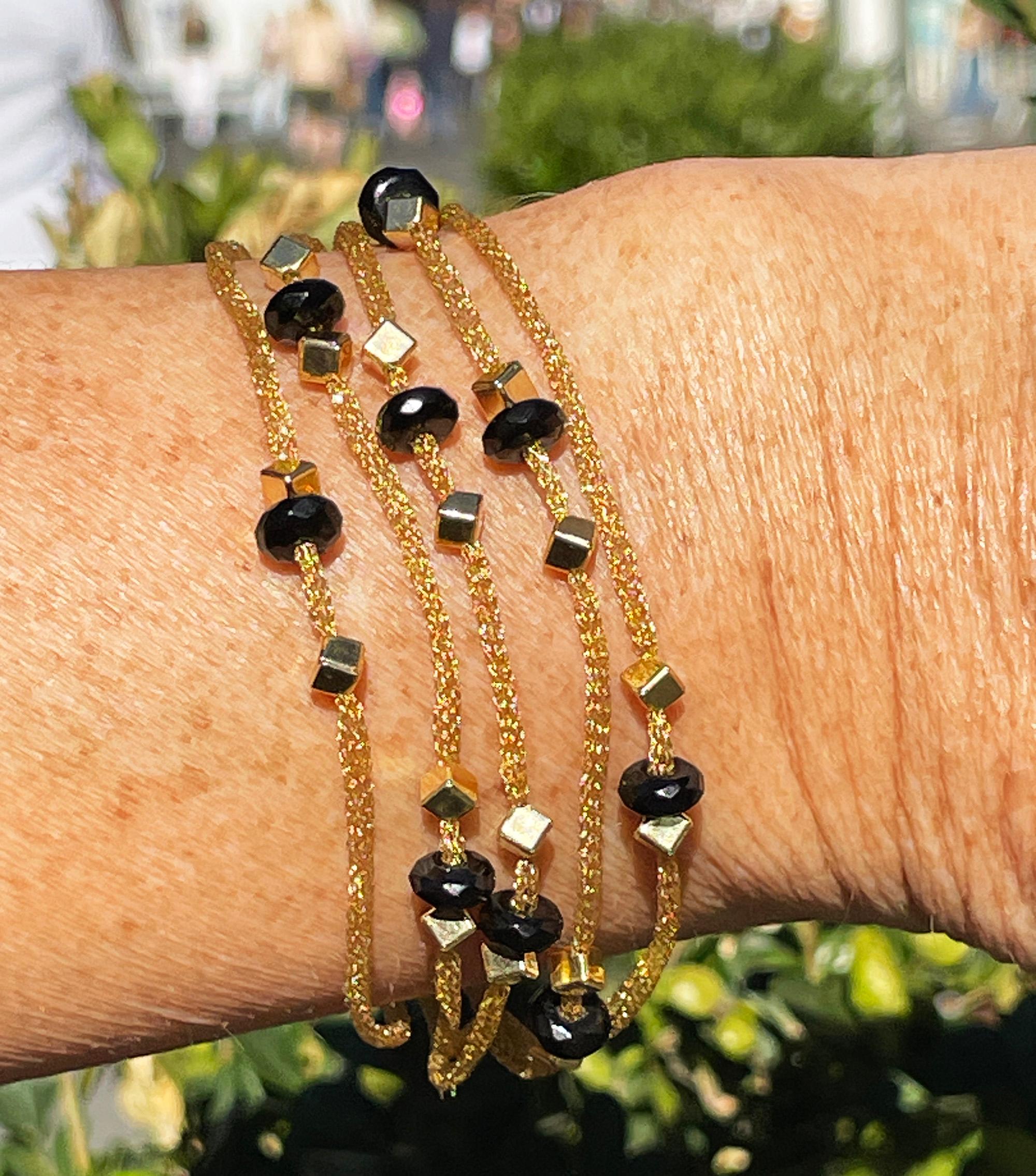 PIETRO BALESTRA Women's Bracelet Yellow Gold 18kt Gold Spun Mesh Silk with Onyx For Sale 5