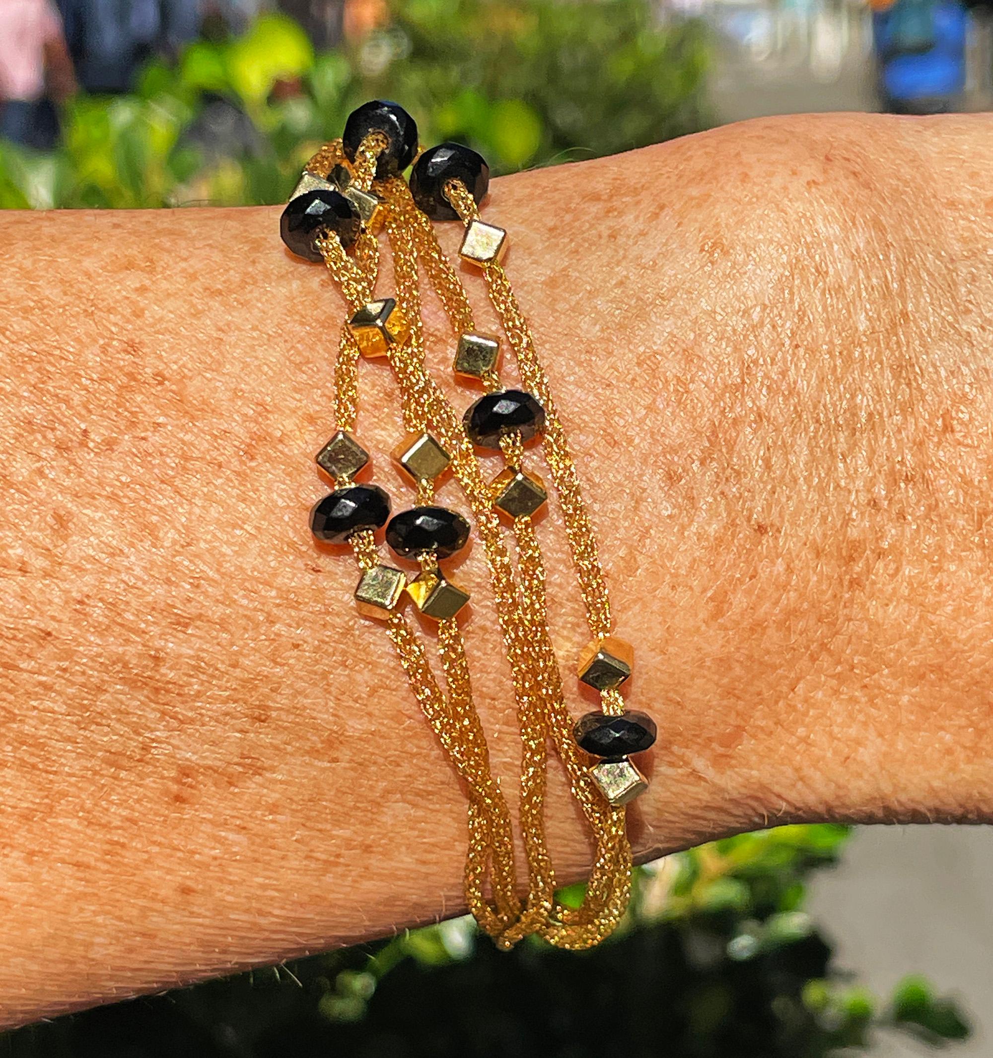 PIETRO BALESTRA Women's Bracelet Yellow Gold 18kt Gold Spun Mesh Silk with Onyx For Sale 6