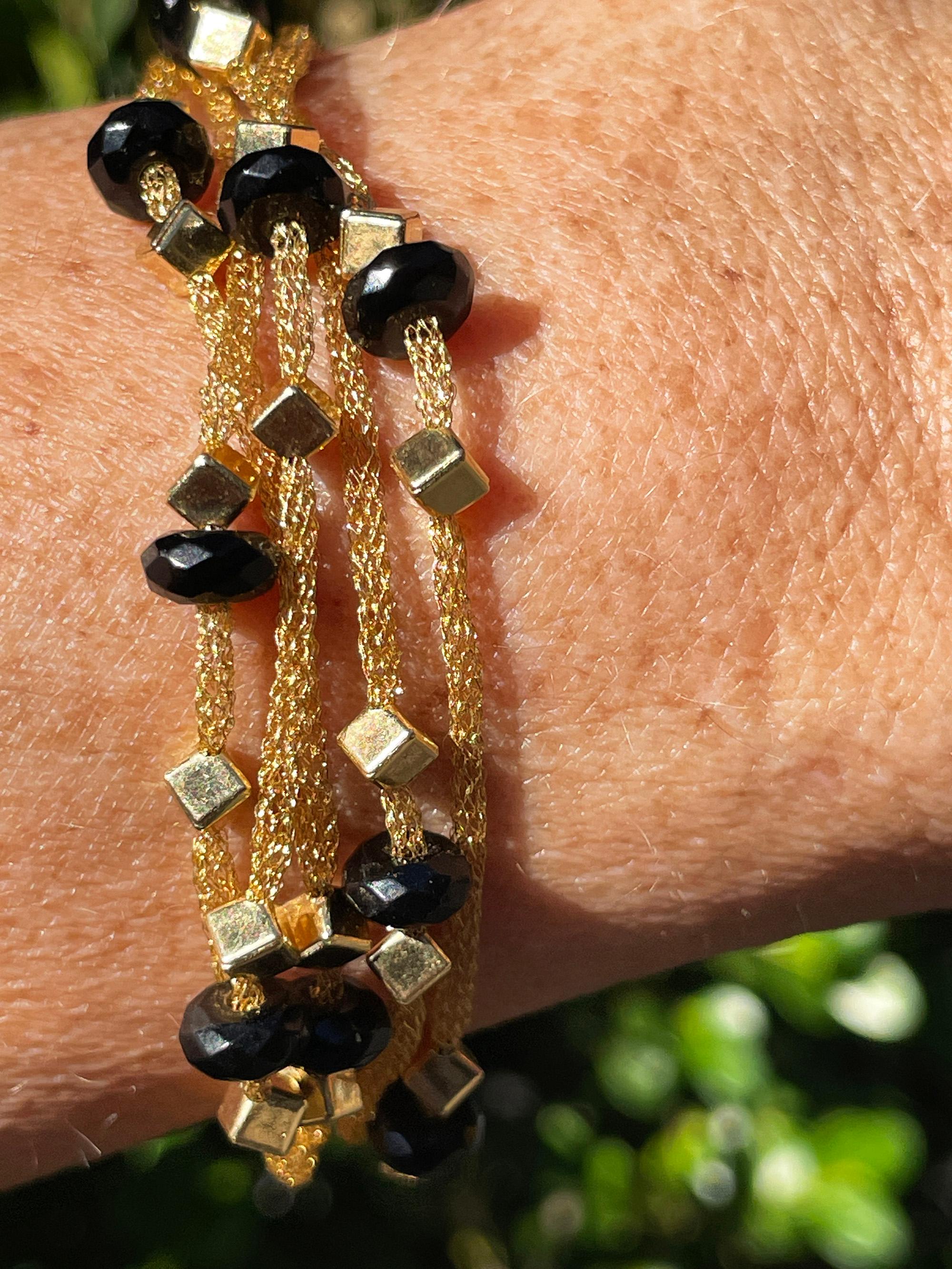 PIETRO BALESTRA Women's Bracelet Yellow Gold 18kt Gold Spun Mesh Silk with Onyx For Sale 8