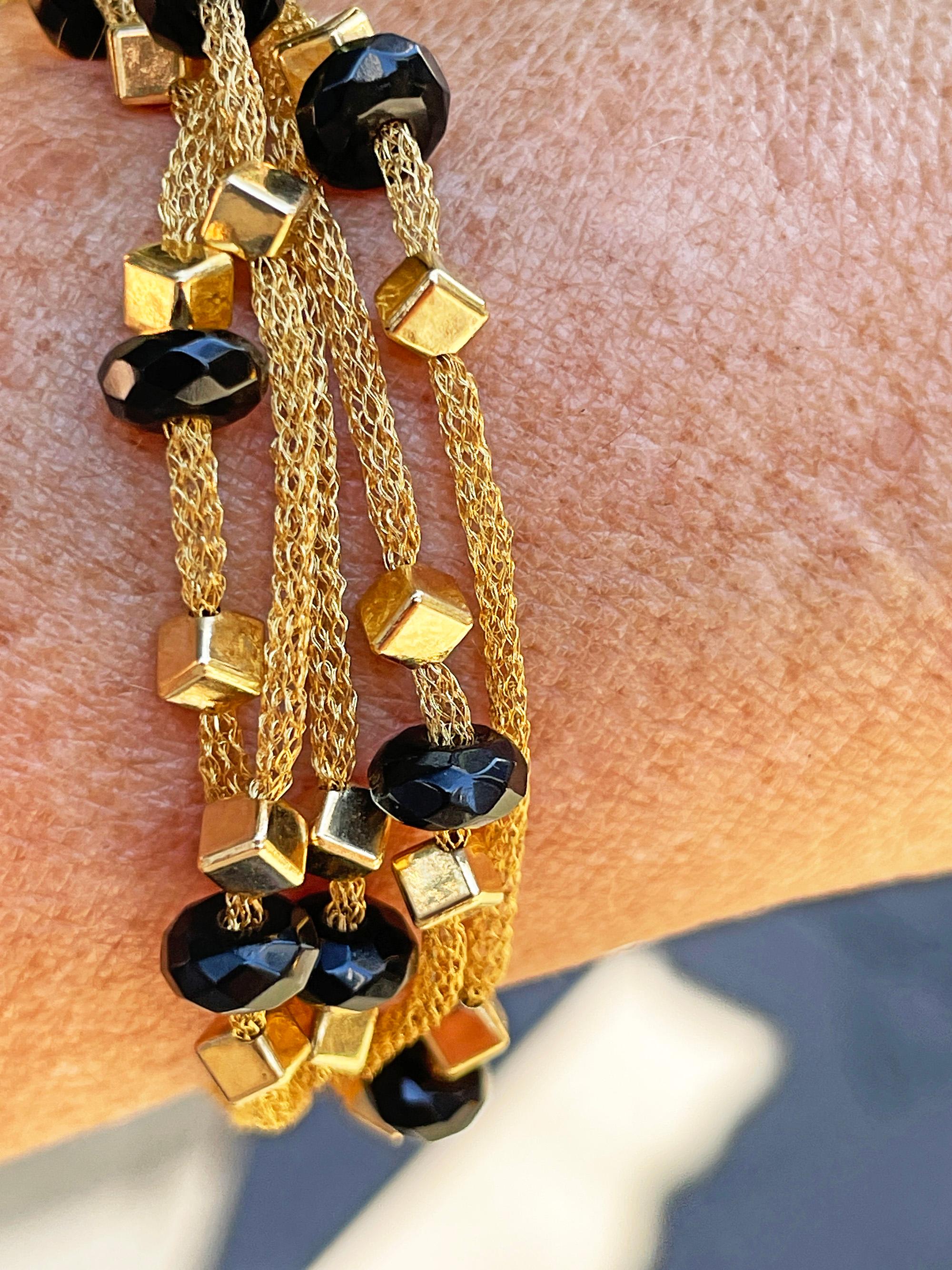 PIETRO BALESTRA Women's Bracelet Yellow Gold 18kt Gold Spun Mesh Silk with Onyx For Sale 9
