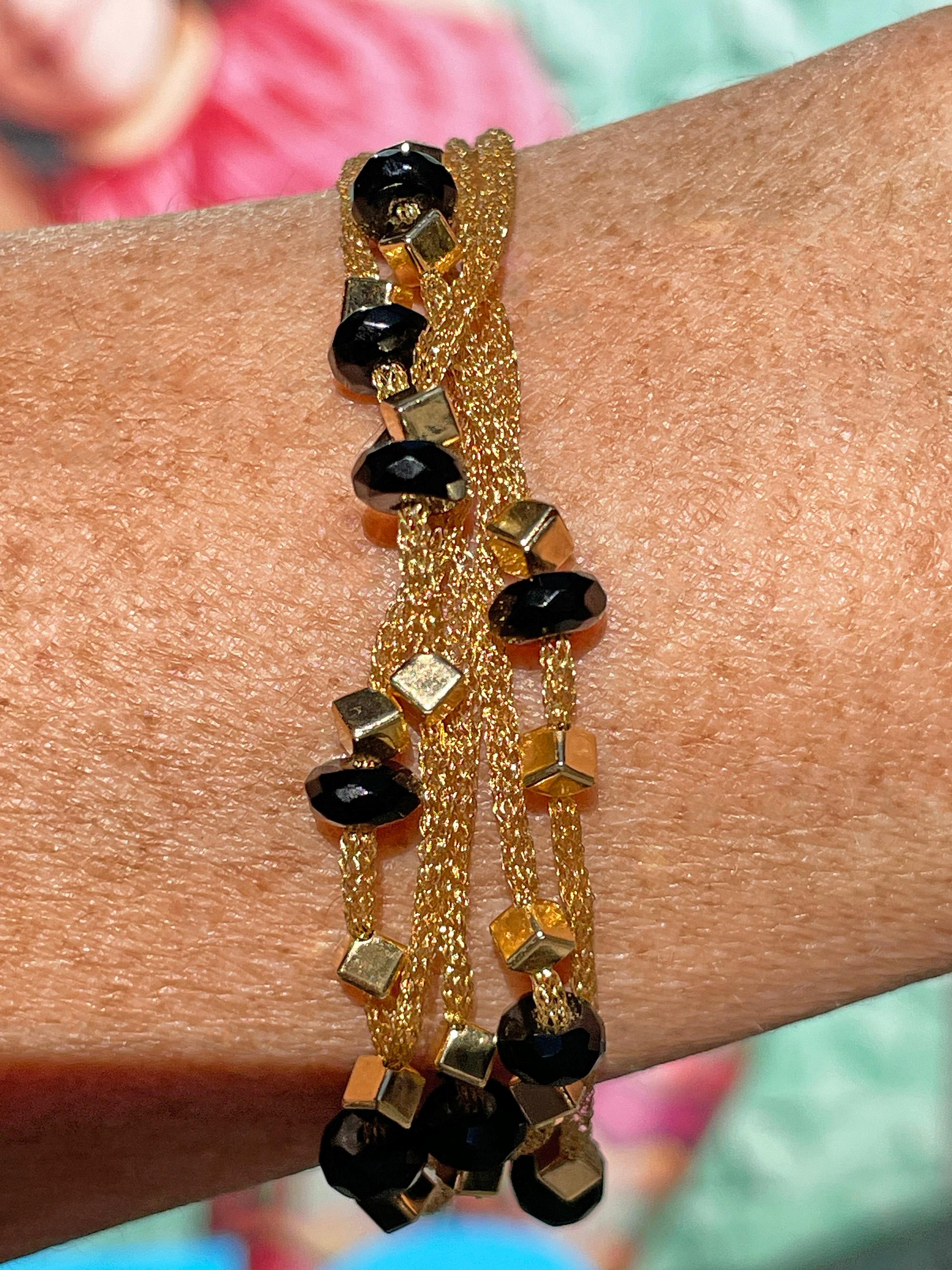 PIETRO BALESTRA Women's Bracelet Yellow Gold 18kt Gold Spun Mesh Silk with Onyx For Sale 14