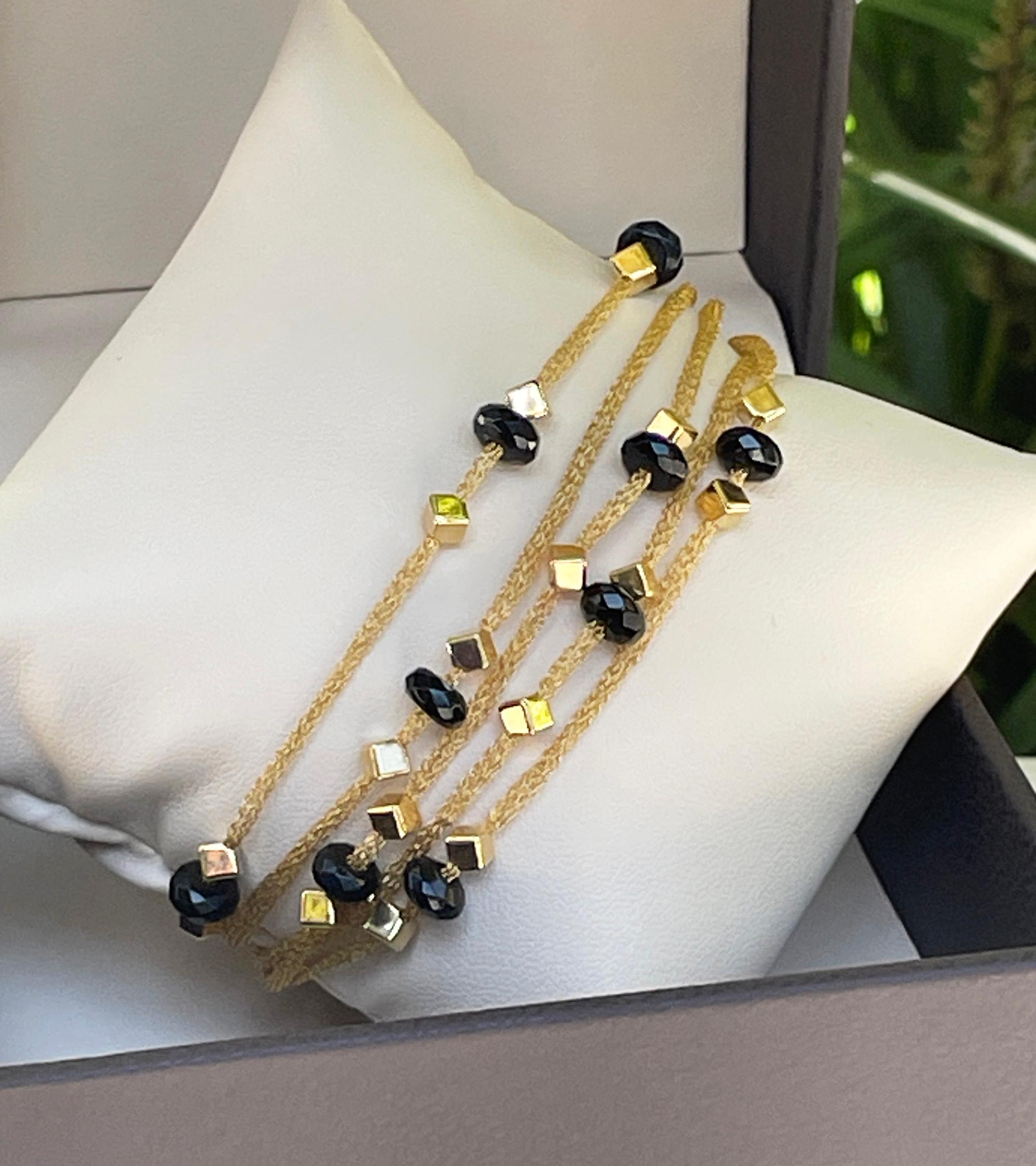 Modern PIETRO BALESTRA Women's Bracelet Yellow Gold 18kt Gold Spun Mesh Silk with Onyx For Sale