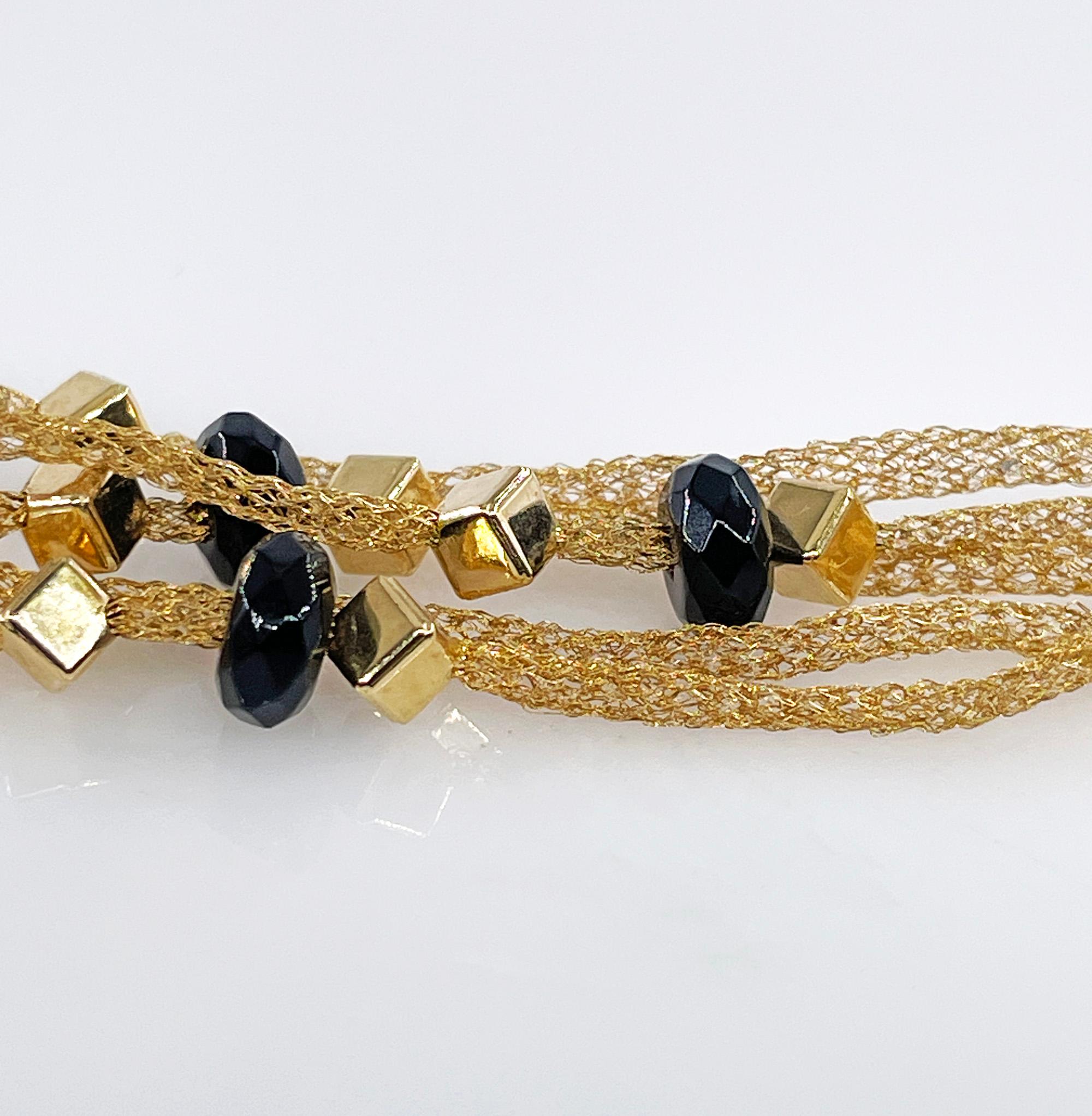 PIETRO BALESTRA Women's Bracelet Yellow Gold 18kt Gold Spun Mesh Silk with Onyx In Good Condition For Sale In New York, NY
