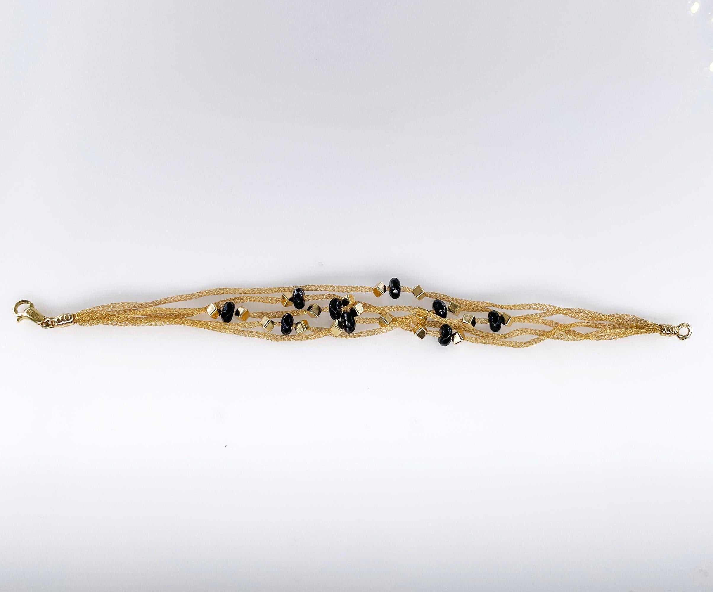 PIETRO BALESTRA Women's Bracelet Yellow Gold 18kt Gold Spun Mesh Silk with Onyx For Sale 1