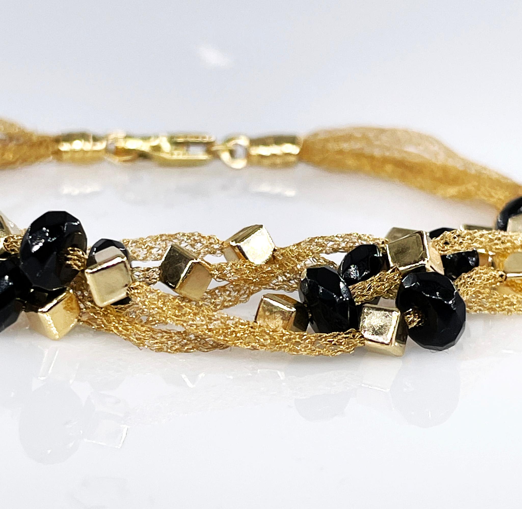 PIETRO BALESTRA Women's Bracelet Yellow Gold 18kt Gold Spun Mesh Silk with Onyx For Sale 3