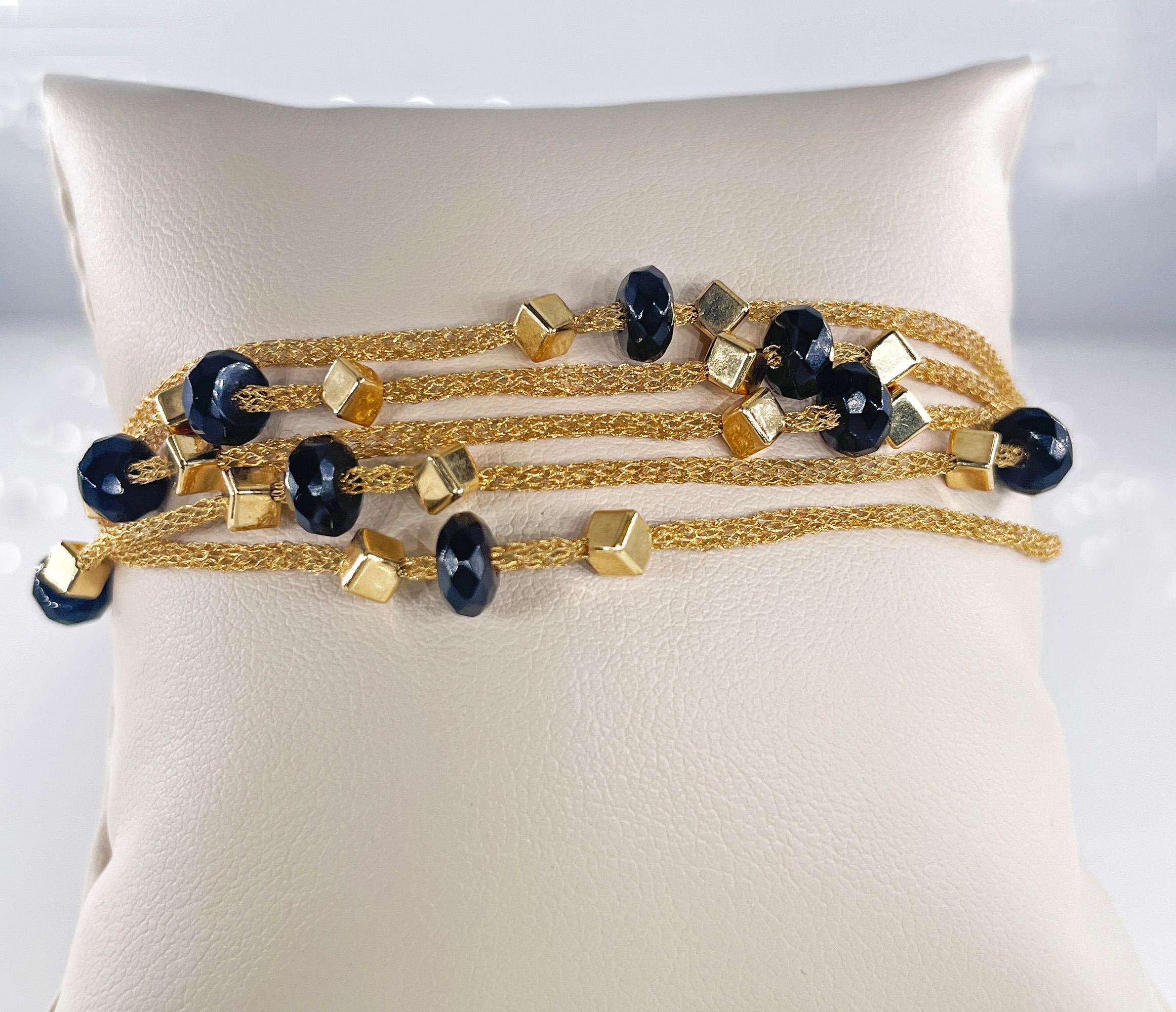 PIETRO BALESTRA Women's Bracelet Yellow Gold 18kt Gold Spun Mesh Silk with Onyx For Sale 4