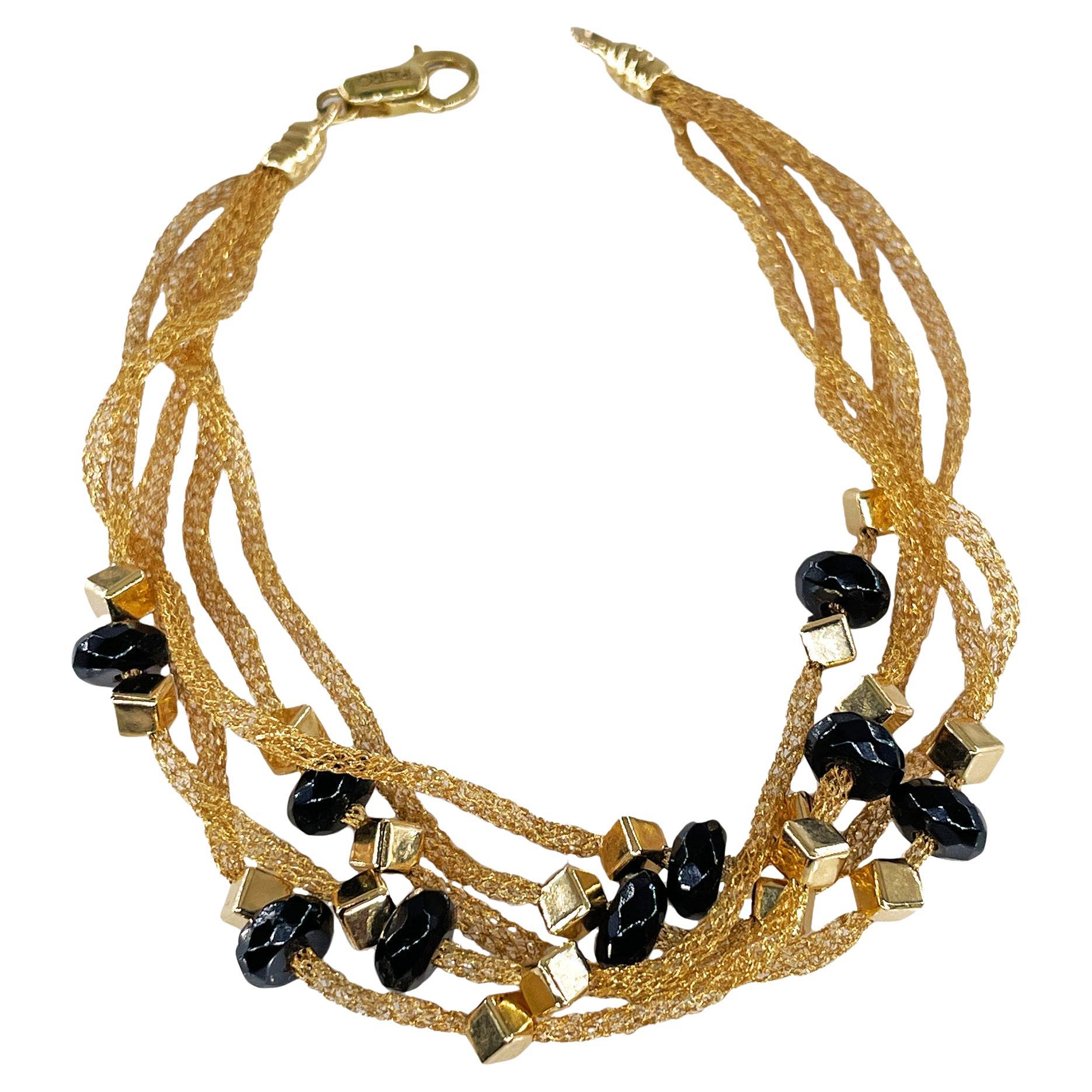 PIETRO BALESTRA Women's Bracelet Yellow Gold 18kt Gold Spun Mesh Silk with Onyx