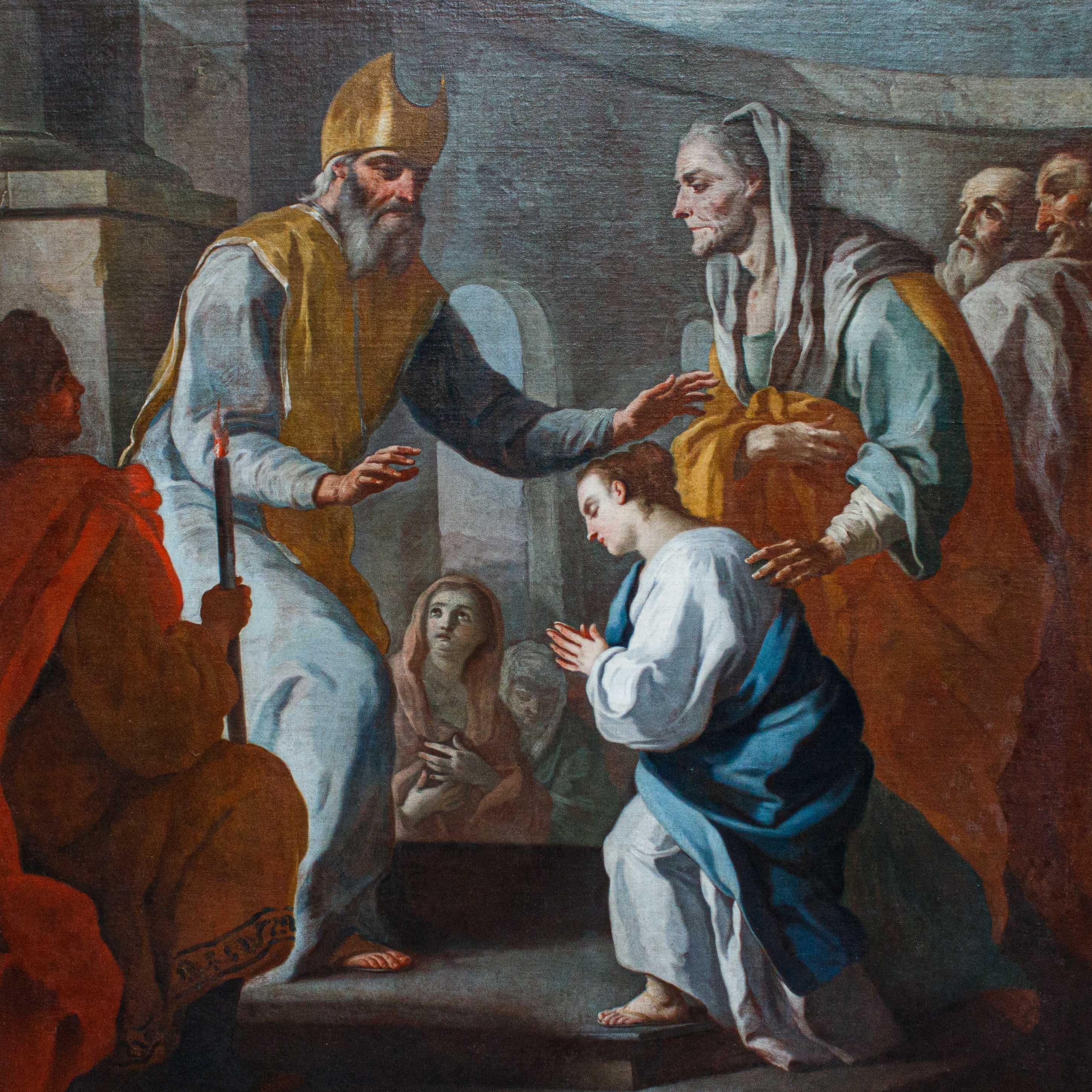 Presentation of Mary in the Temple Oil on canvas Scope of Pietro Bardellino For Sale 10