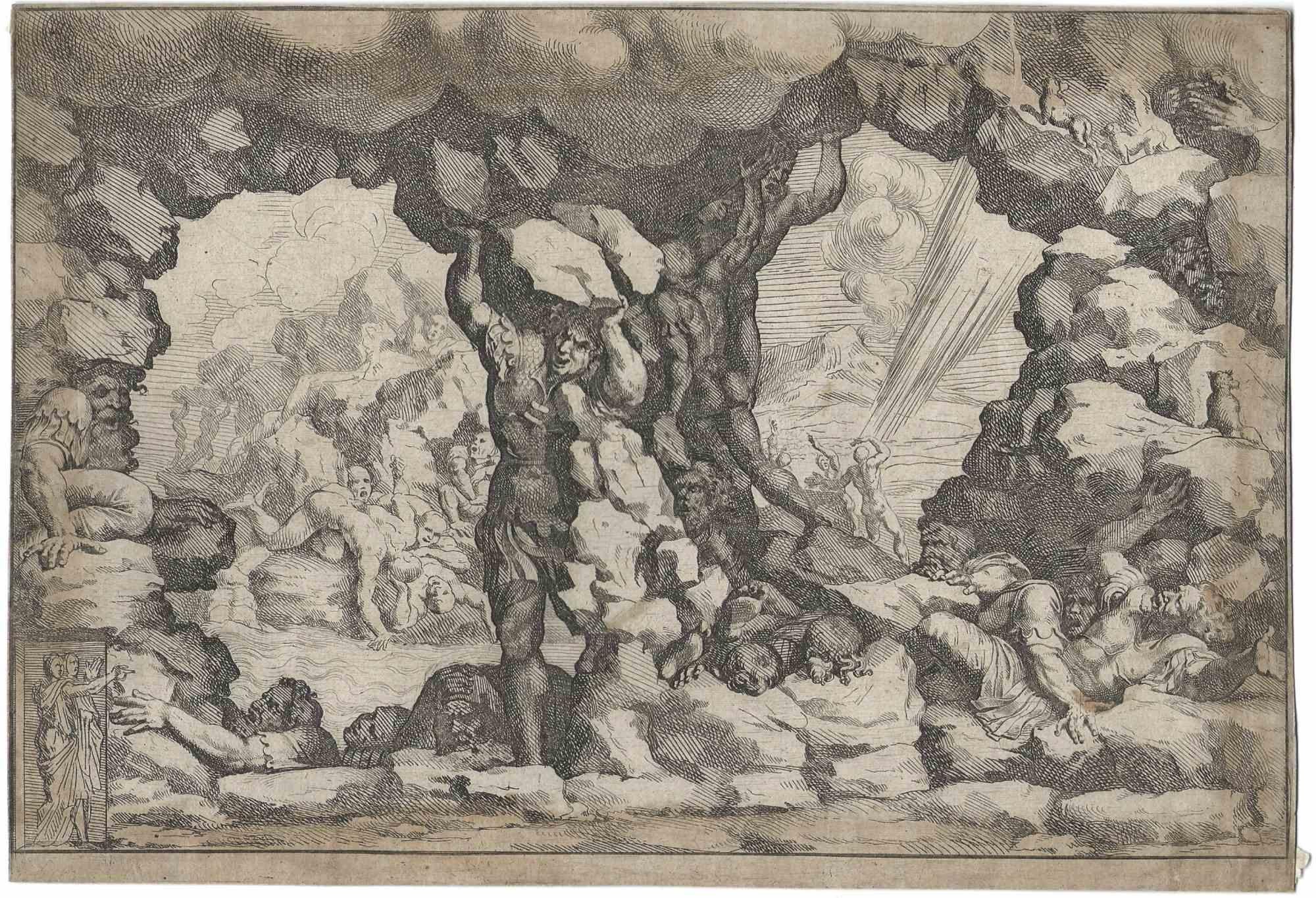 Los gigantes golpeados por los escombros es un aguafuerte realizado en el siglo XVII por el artista italiano Pietro Santi Bartoli (1635 - 1700).

Grabado a partir de la pintura al fresco original de la "Sala dei Giganti" del célebre pintor y