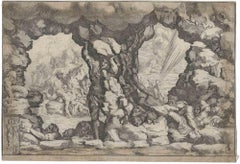 Antique The Giants Struck by Debris  - Etching By Pietro Bartoli - 17th