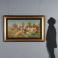 Peinture de Pietro Barucci Scène de campagne avec personnages 19e siècle