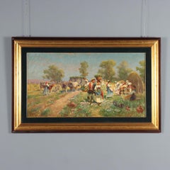 Painting by Pietro Barucci Country Scene with Figures 19th century