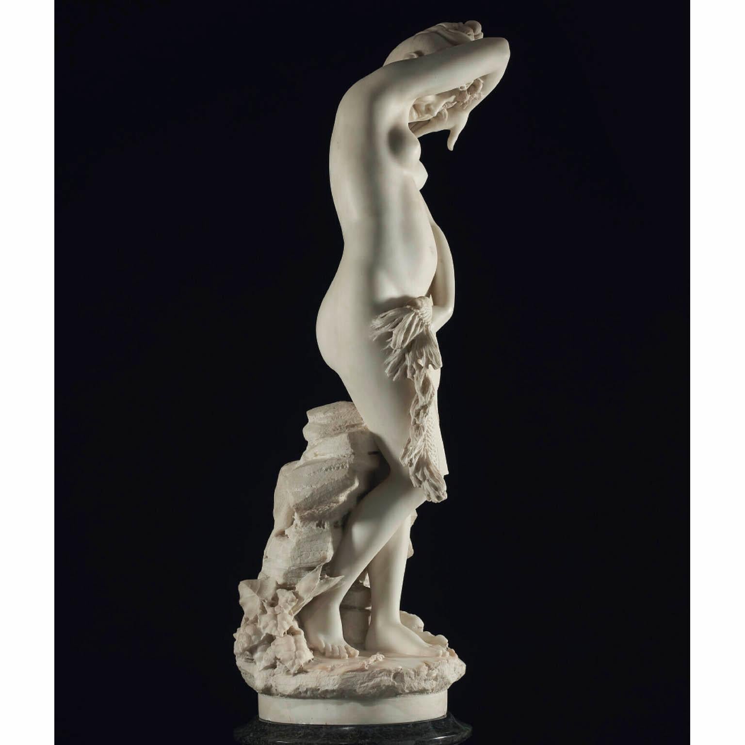 19th Century Pietro Bazzanti a Carved Marble Figure Semi-Nude Young Bather Girl For Sale