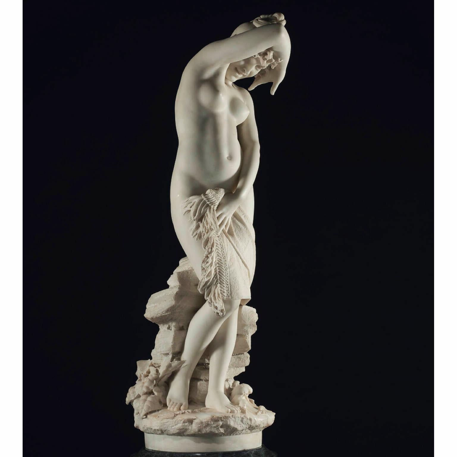 Pietro Bazzanti a Carved Marble Figure Semi-Nude Young Bather Girl For Sale 2
