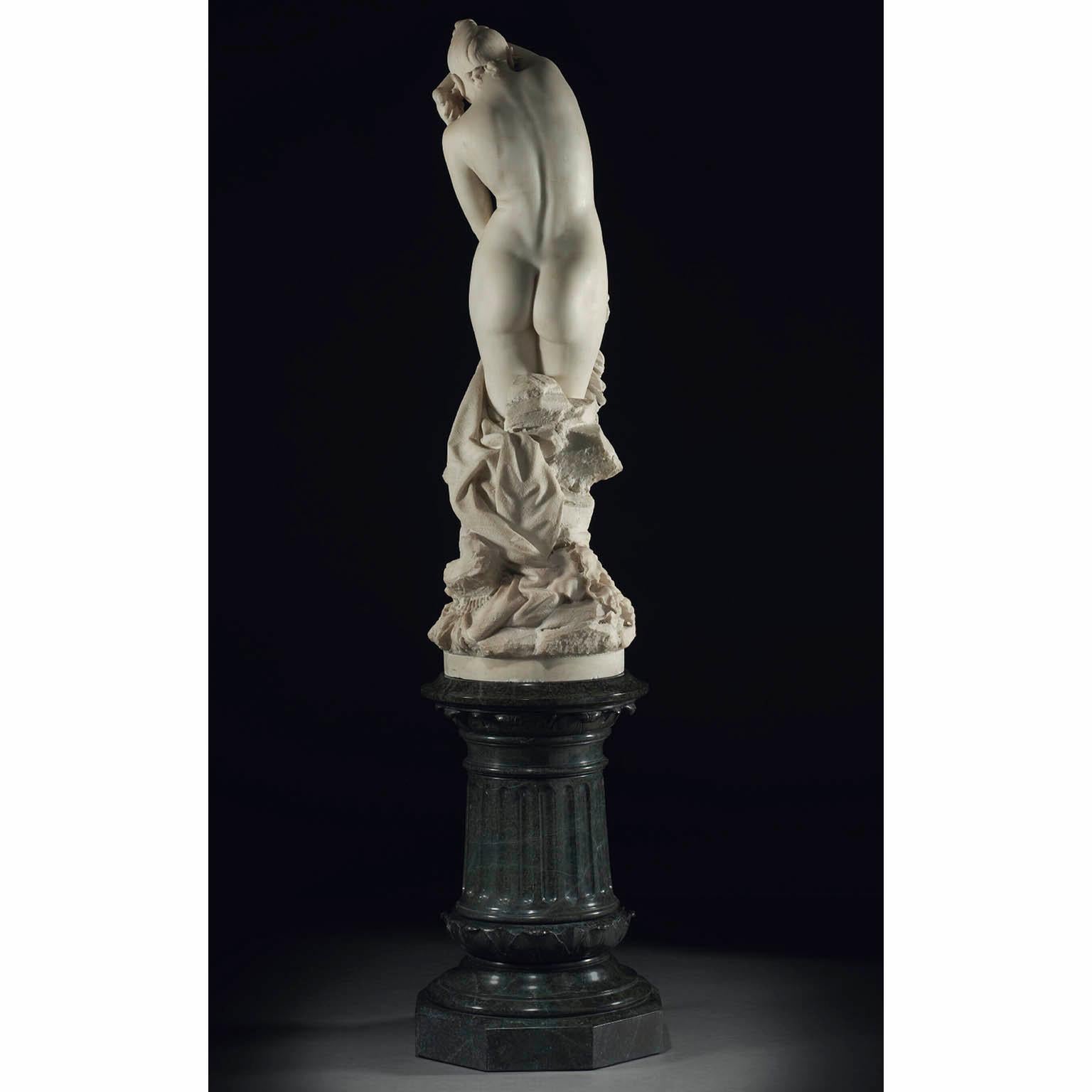 Italian Pietro Bazzanti a Carved Marble Figure Semi-Nude Young Bather Girl For Sale