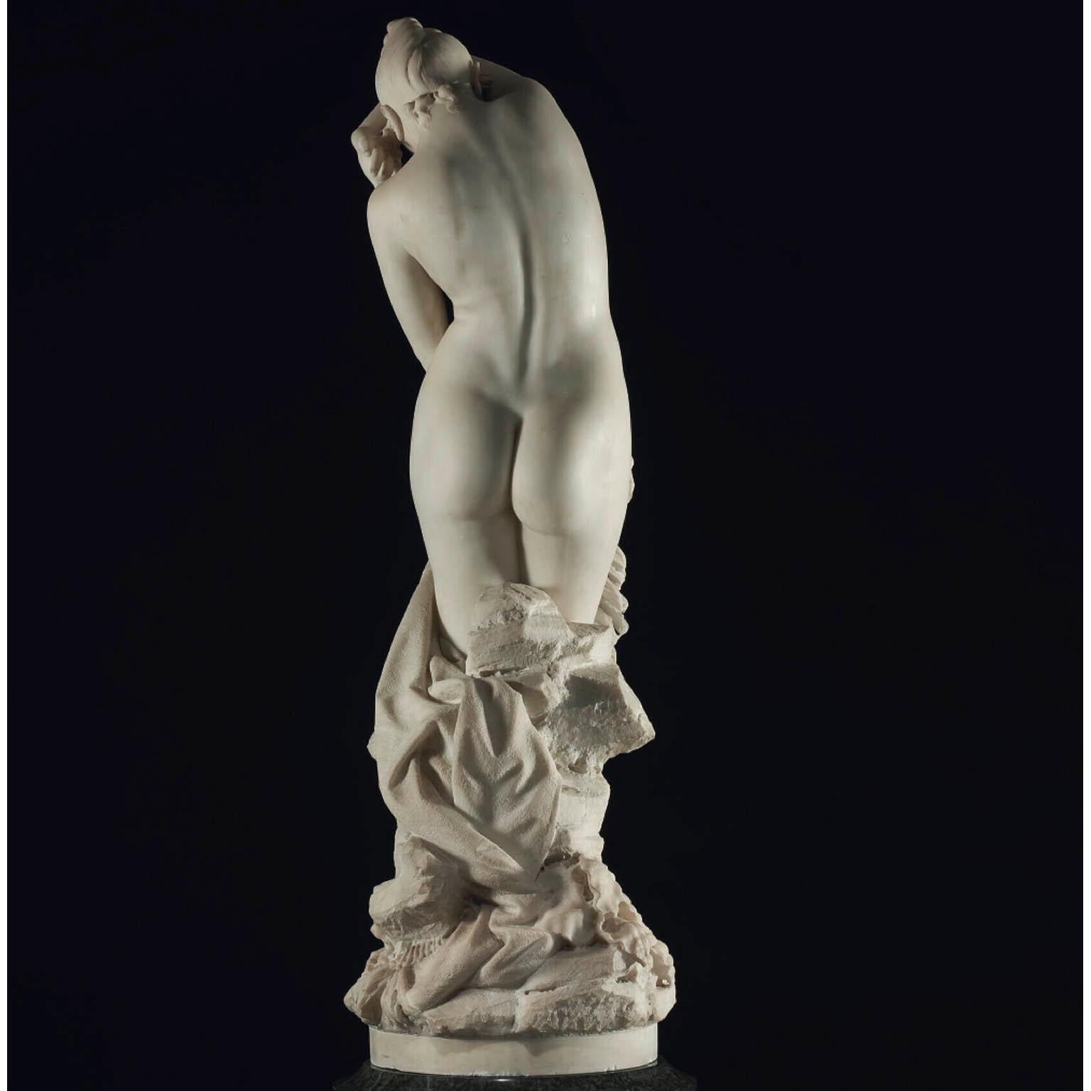 Hand-Carved Pietro Bazzanti a Carved Marble Figure Semi-Nude Young Bather Girl For Sale
