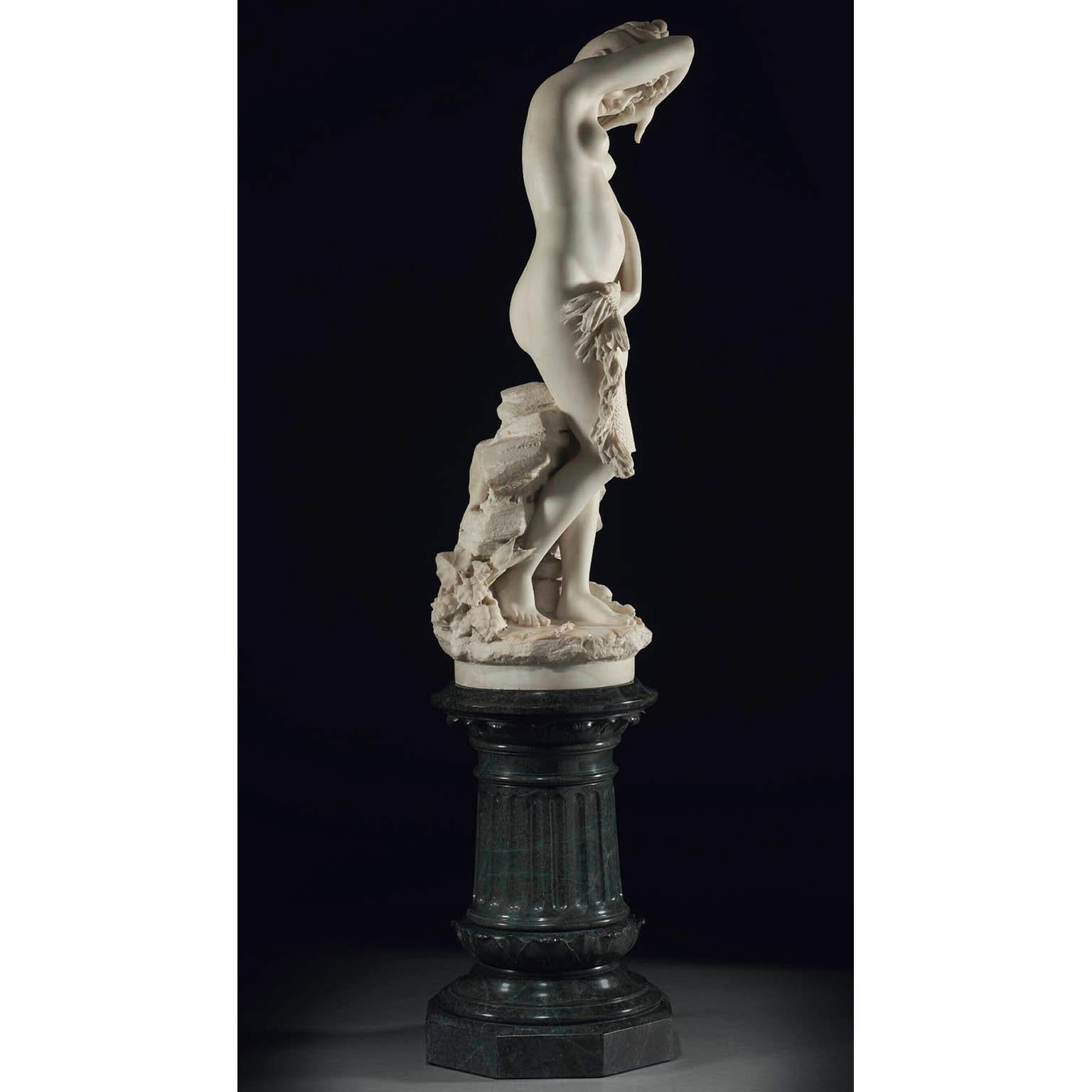 Pietro Bazzanti a Carved Marble Figure Semi-Nude Young Bather Girl In Good Condition For Sale In Los Angeles, CA