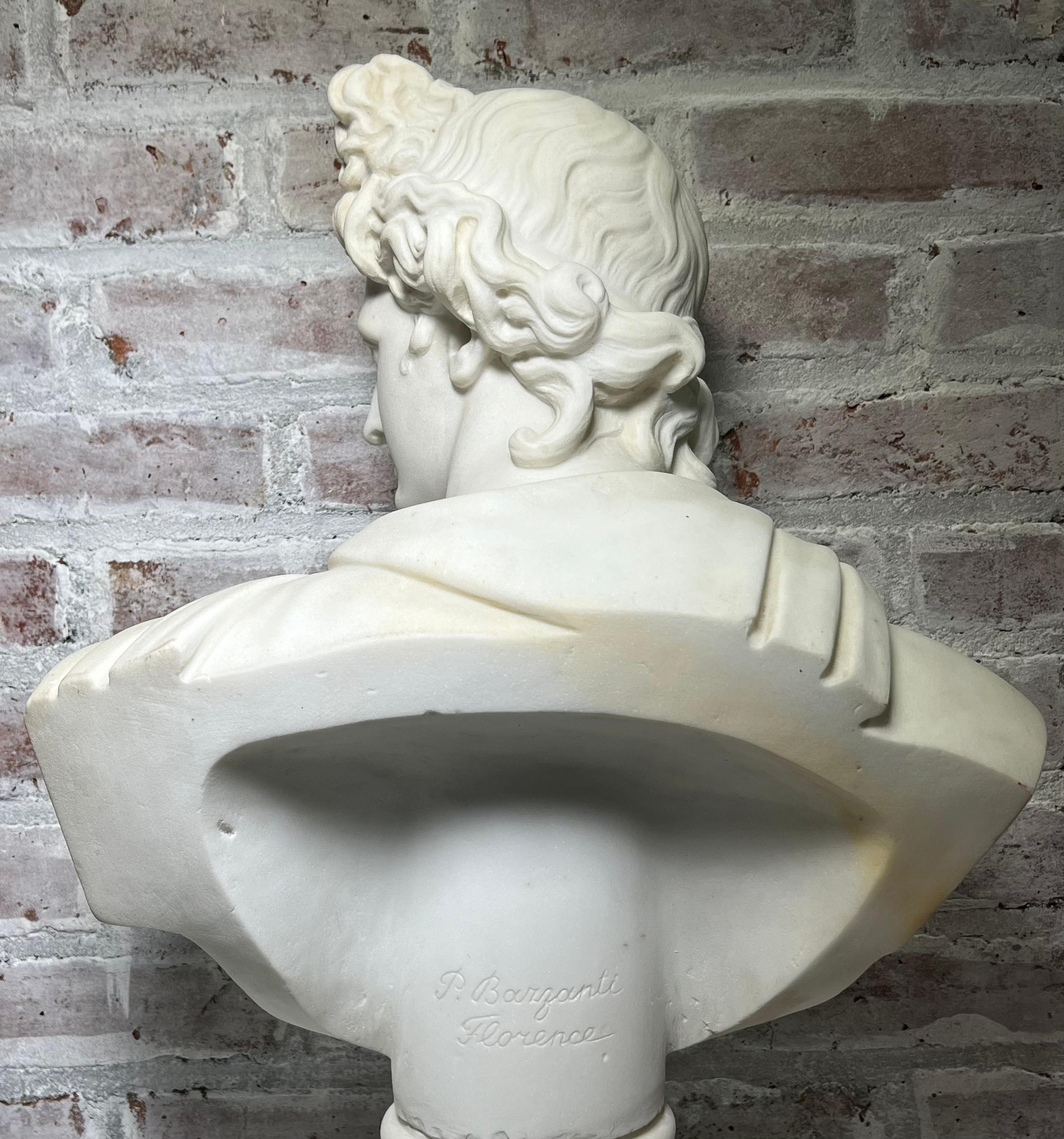 Large 19th Century Antique Marble Bust of Apollo of Belvedere For Sale 4