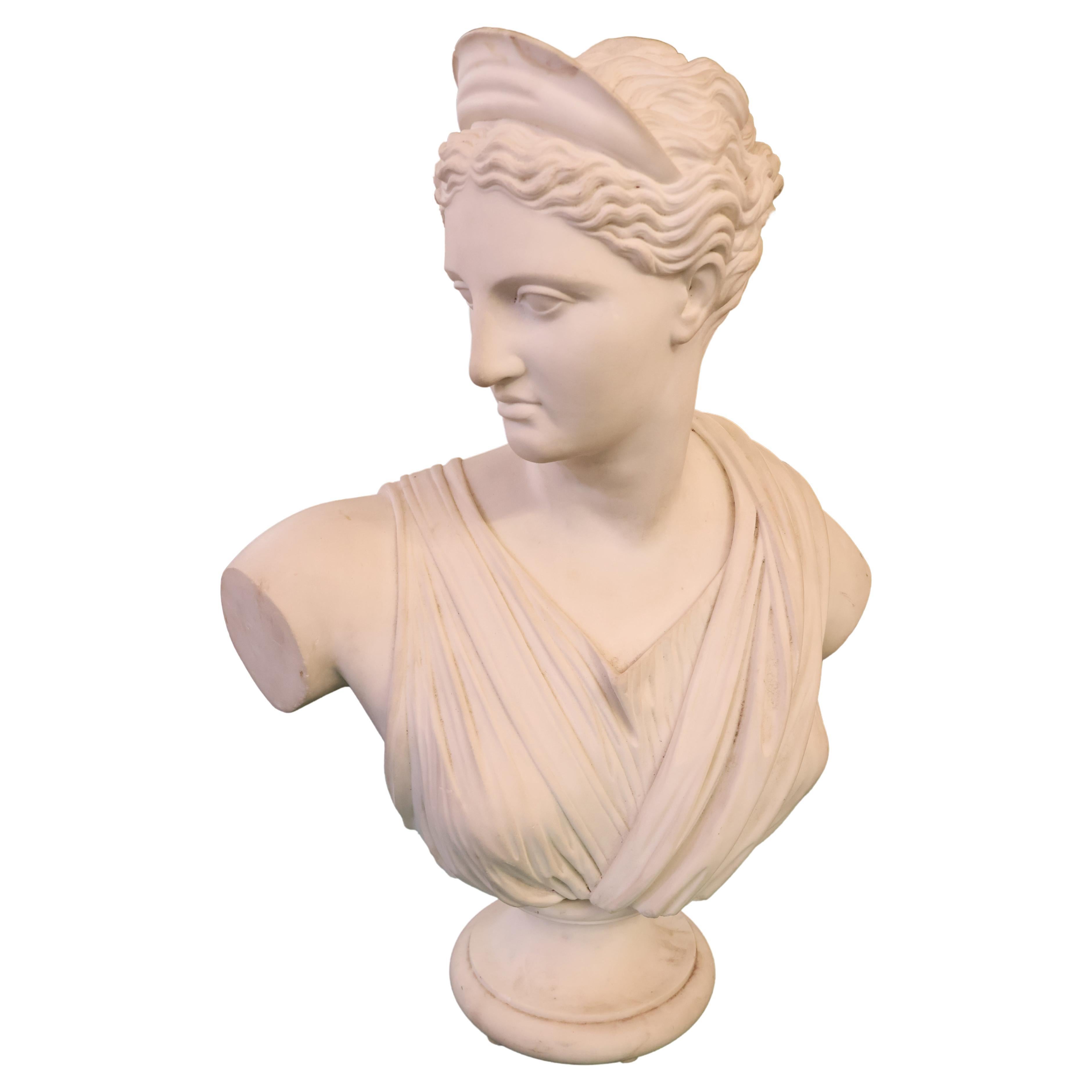 Pietro Bazzanti 19th Century Italian Carrara Marble Bust of Roman Woman