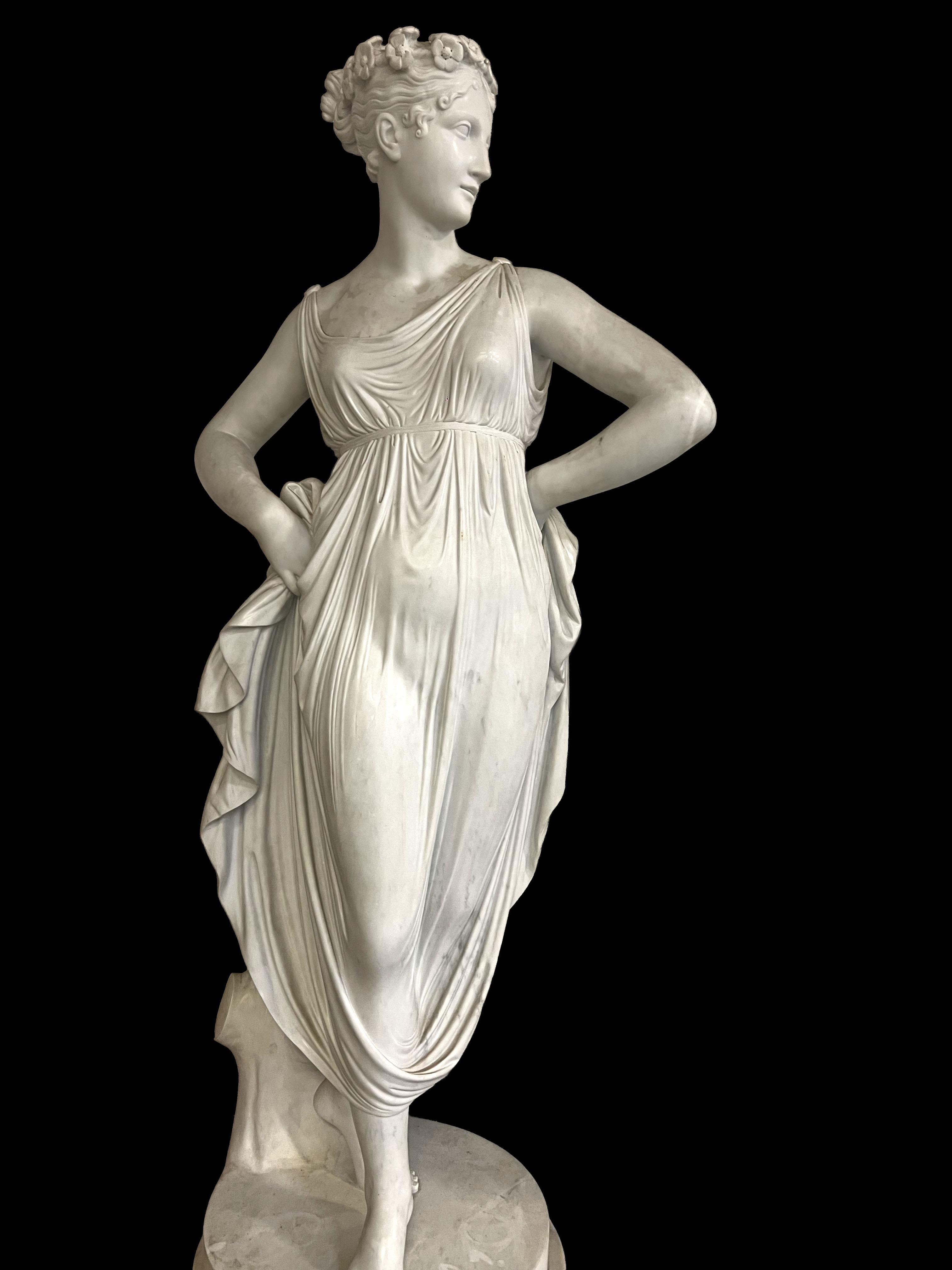 Pietro Bazzanti: Important Pair of Life-Size Carrara Marble Dancers After Canova In Good Condition For Sale In New York, NY