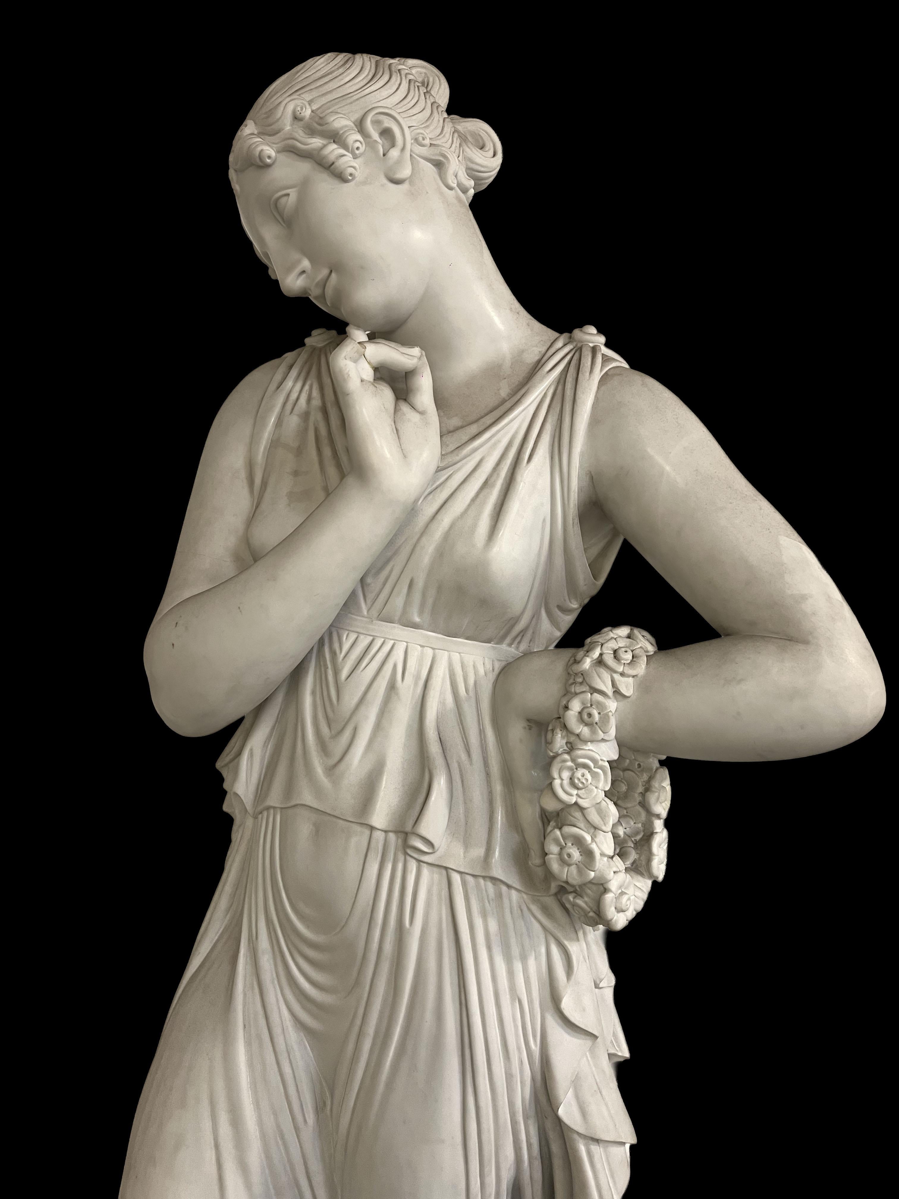 20th Century Pietro Bazzanti: Important Pair of Life-Size Carrara Marble Dancers After Canova For Sale