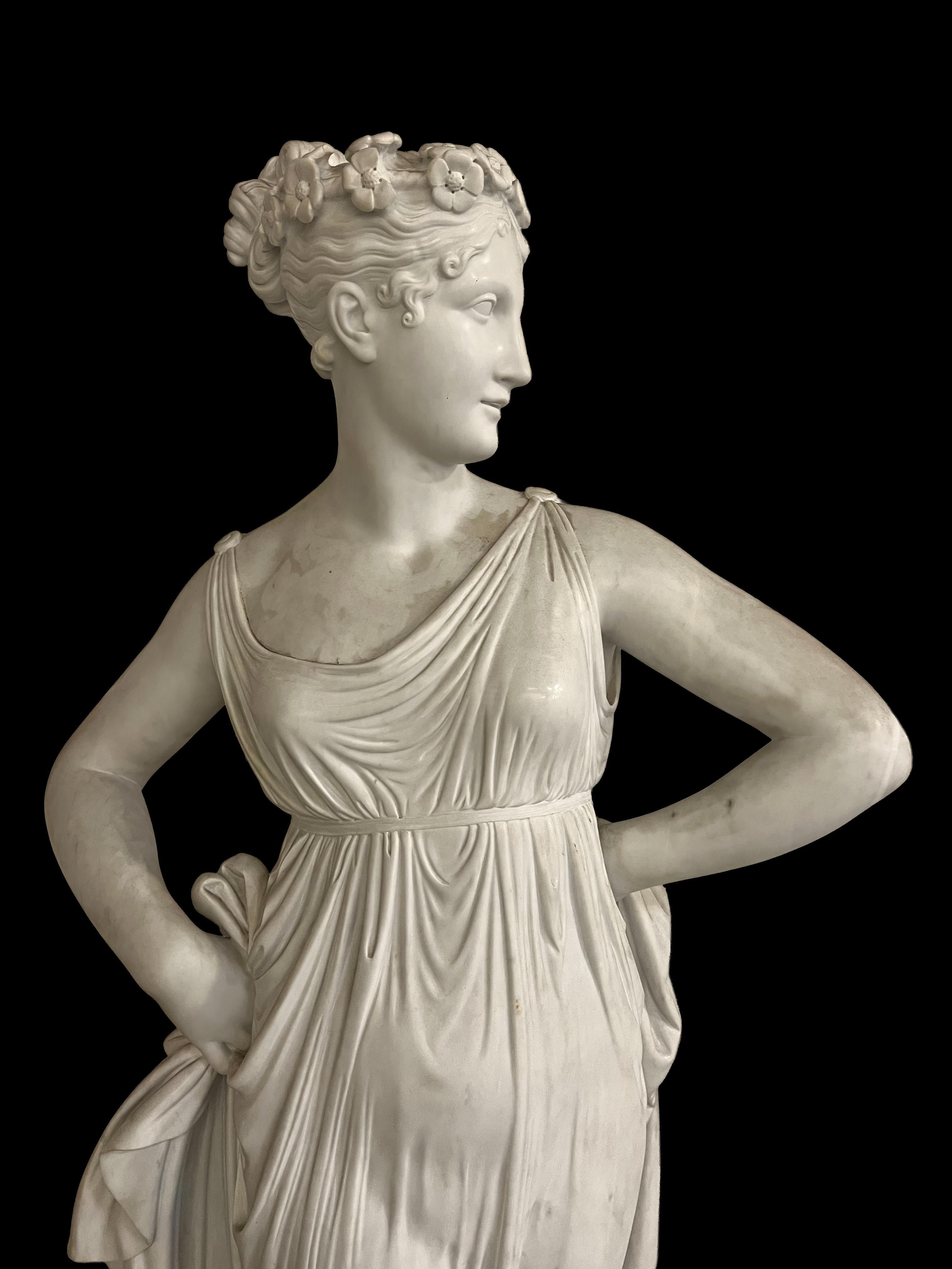 Pietro Bazzanti: Important Pair of Life-Size Carrara Marble Dancers After Canova For Sale 1
