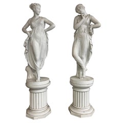 Pietro Bazzanti: Important Pair of Life-Size Carrara Marble Dancers After Canova