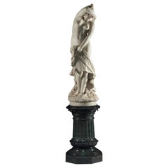 Pietro Bazzanti, Italian 19th Carved Marble Figure Semi-Nude Young Bather Girl