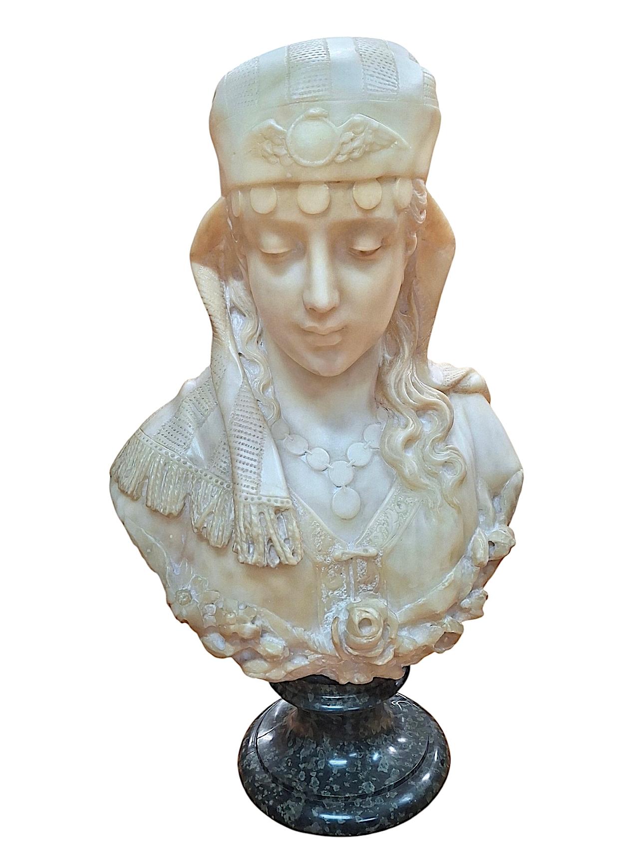 Pietro Bazzanti Figurative Sculpture - 19th-century Italian Alabaster Bust, likely of the “Song of Solomon’s” Shulamite