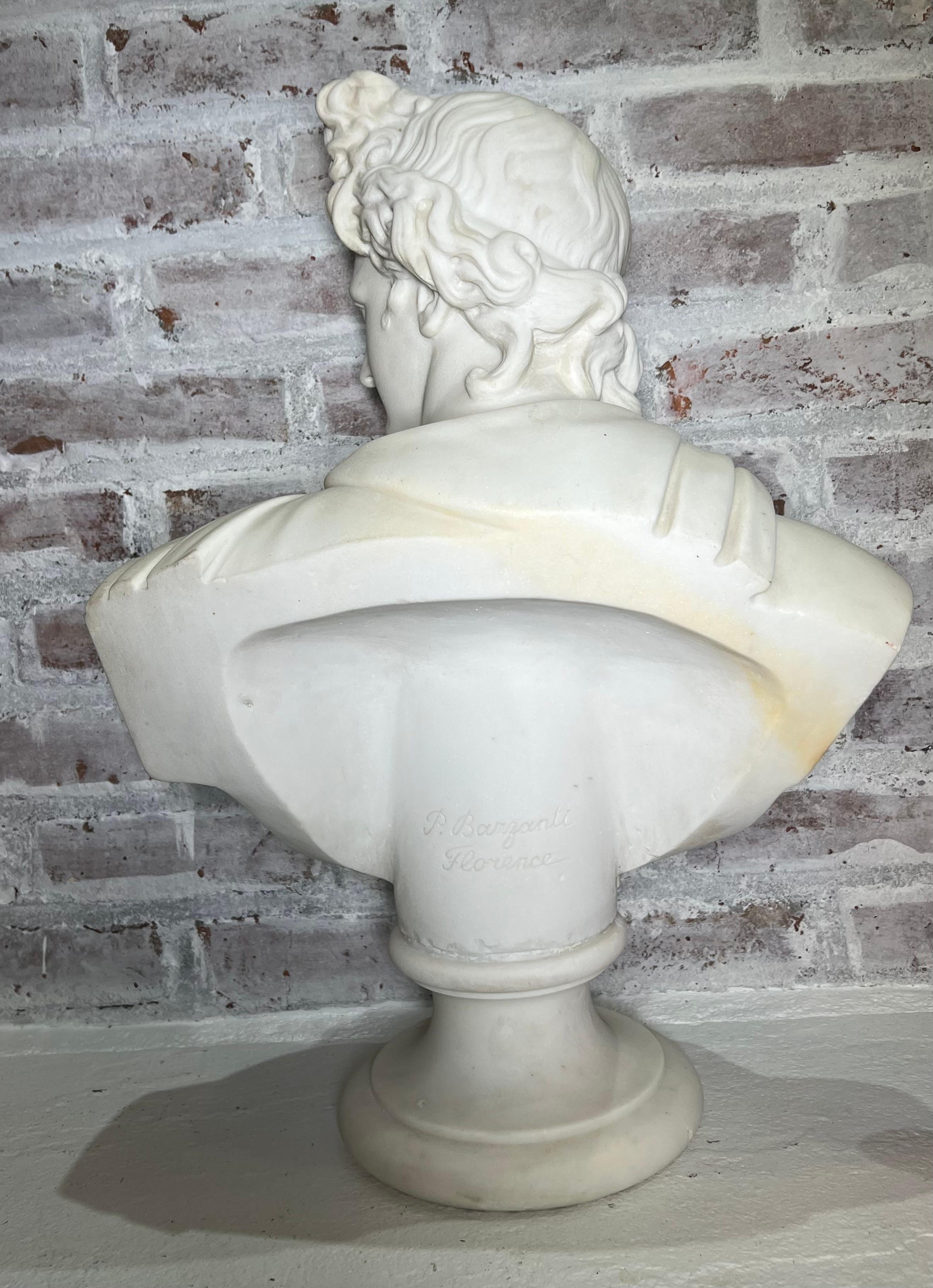 Large 19th Century Antique Marble Bust of Apollo of Belvedere For Sale 5
