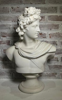 Grand Buste en marbre ancien du XIXe siècle représentant Apollo au Belvedere