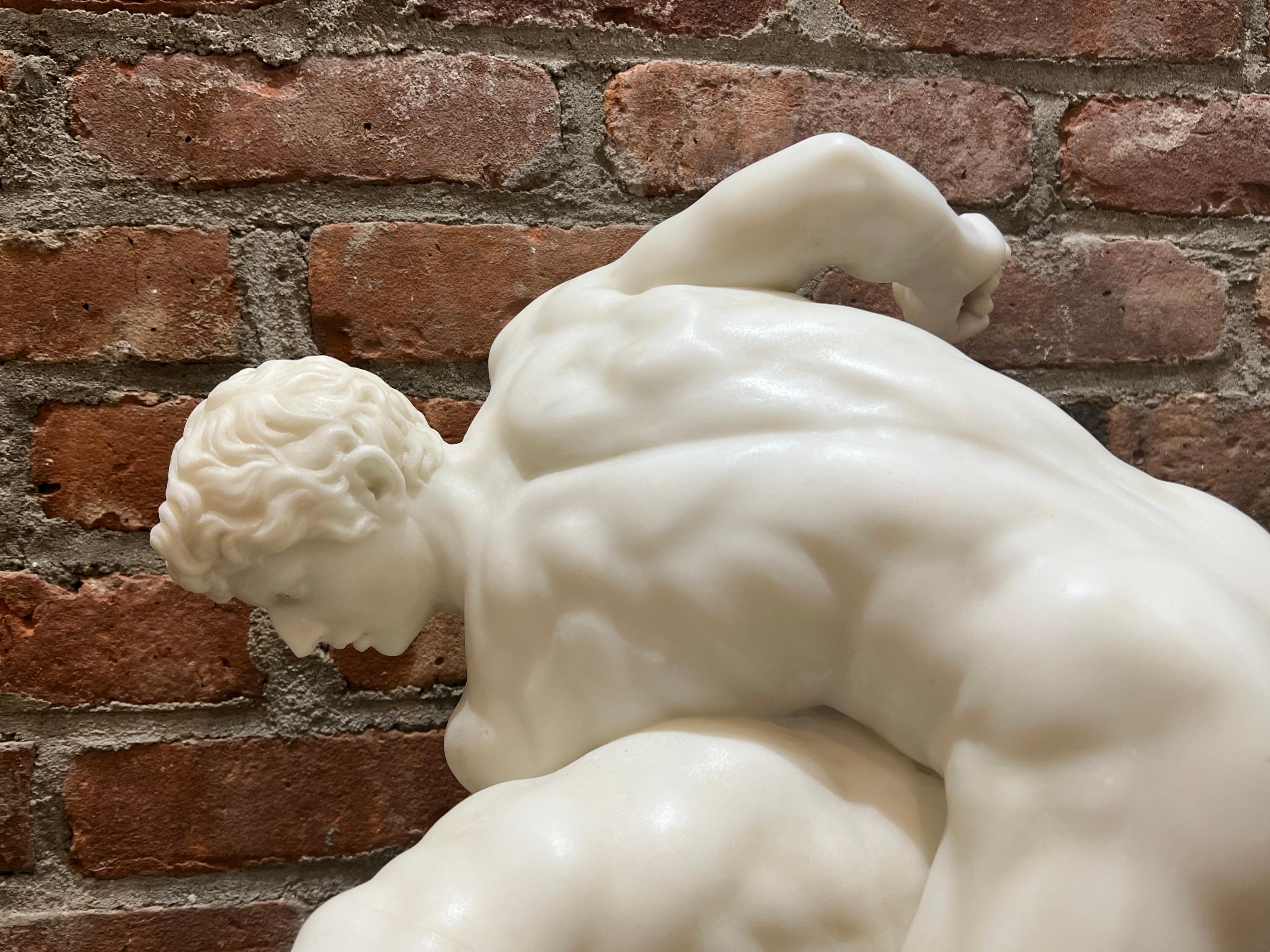 LARGE After the Antique SIGNED Grand Tour Marble WRESTLERS Sculpture MALE NUDE 4