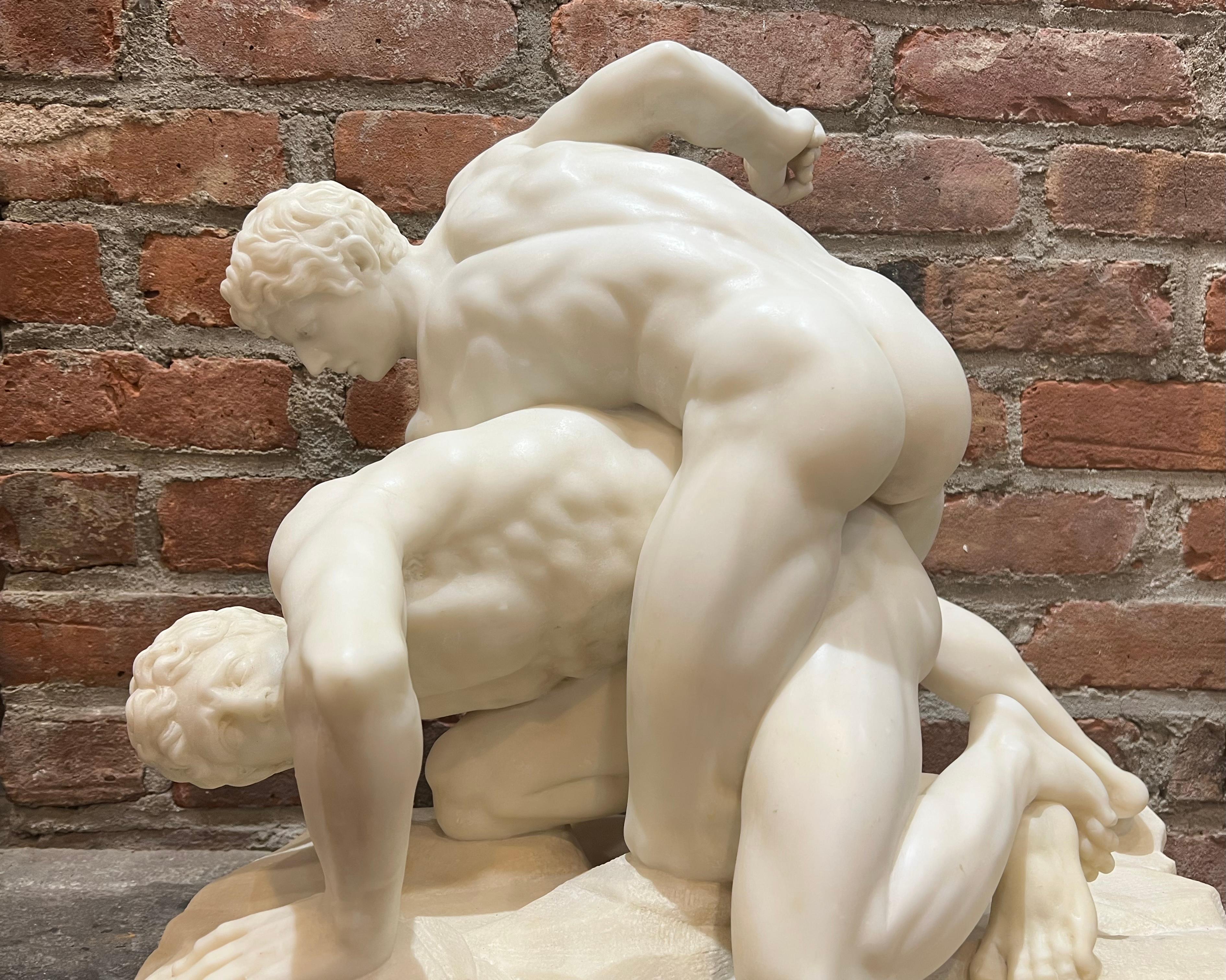 LARGE After the Antique SIGNED Grand Tour Marble WRESTLERS Sculpture MALE NUDE 6