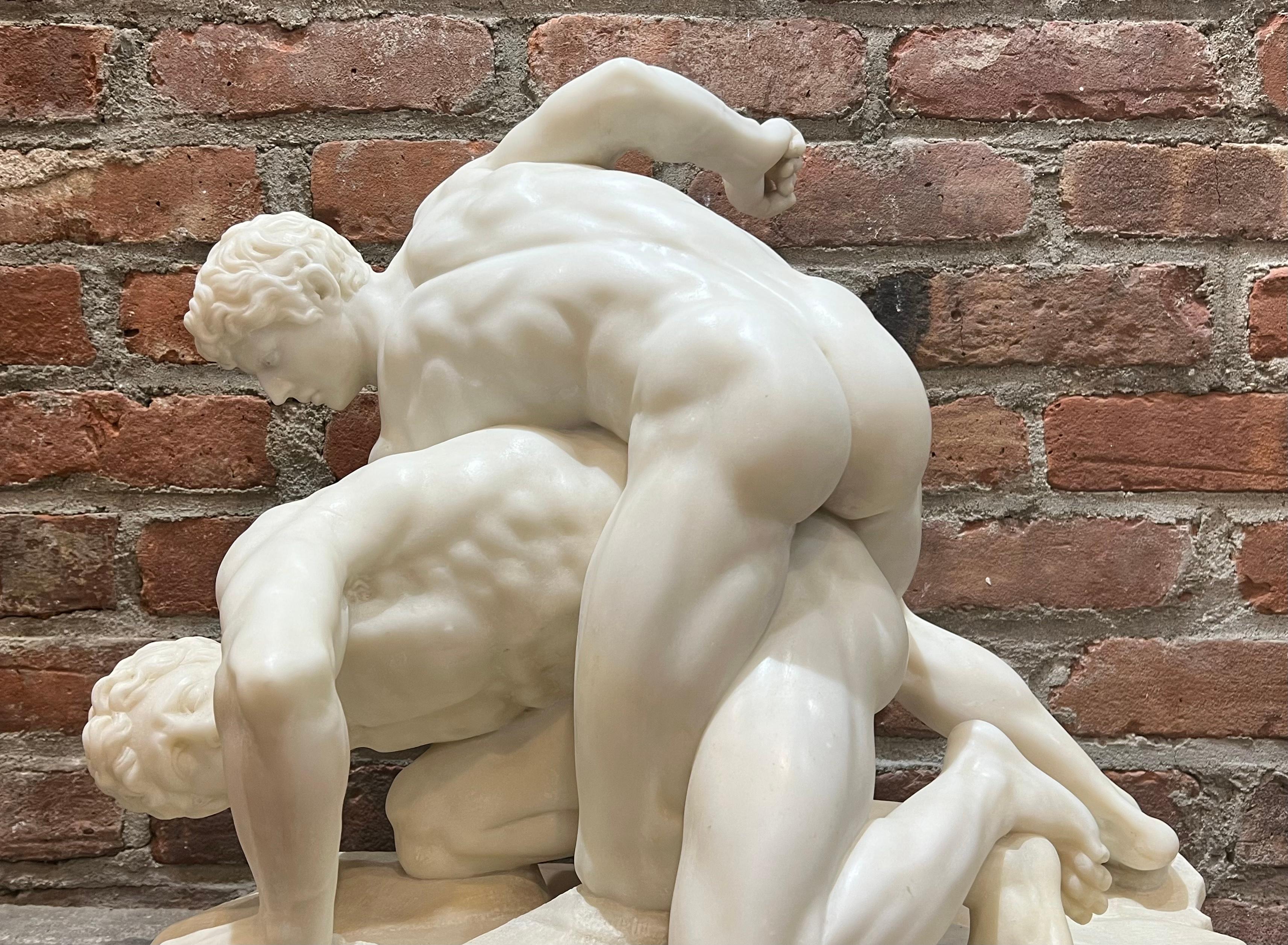 LARGE After the Antique SIGNED Grand Tour Marble WRESTLERS Sculpture MALE NUDE 8