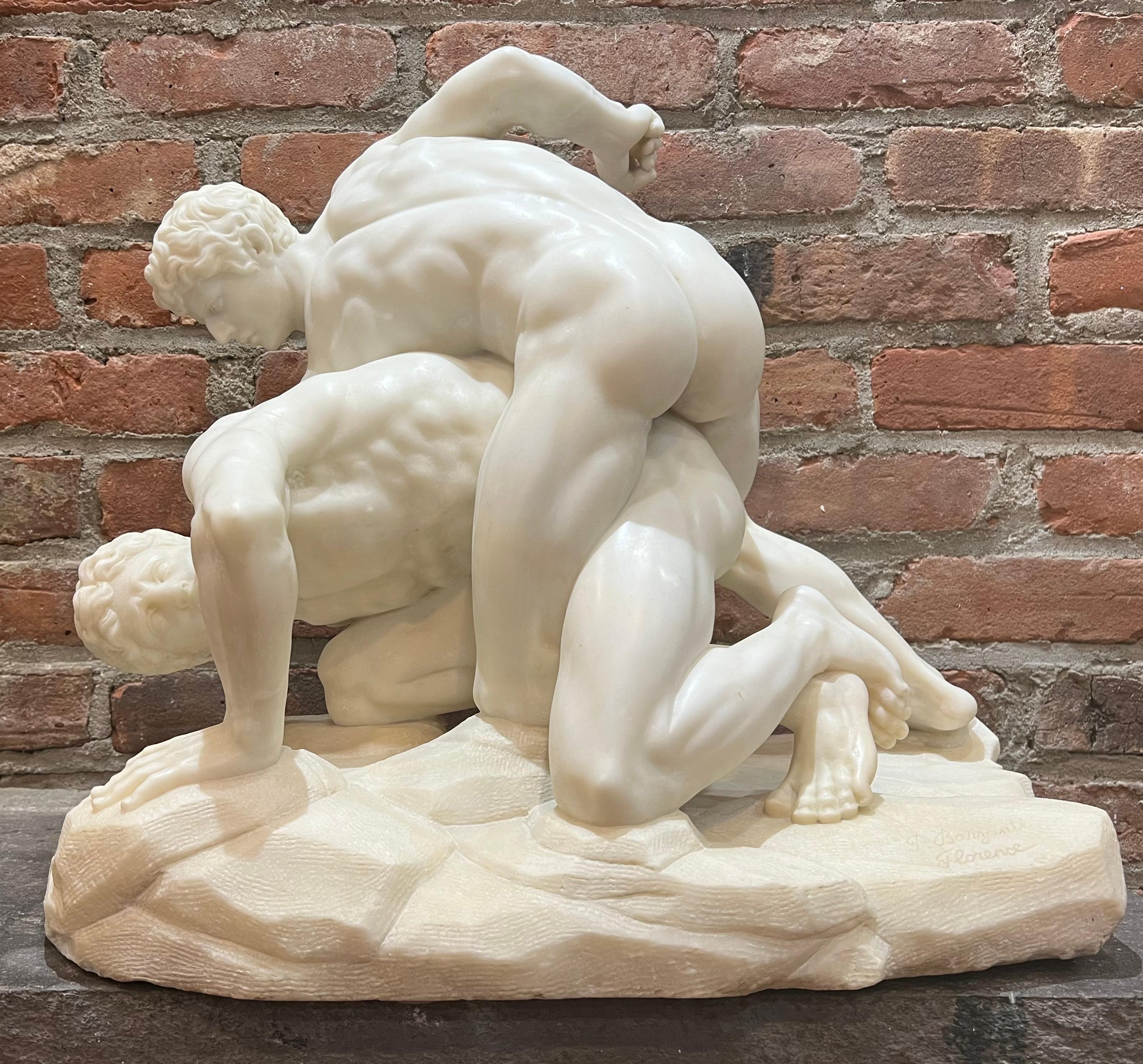 LARGE After the Antique SIGNED Grand Tour Marble WRESTLERS Sculpture MALE NUDE 9