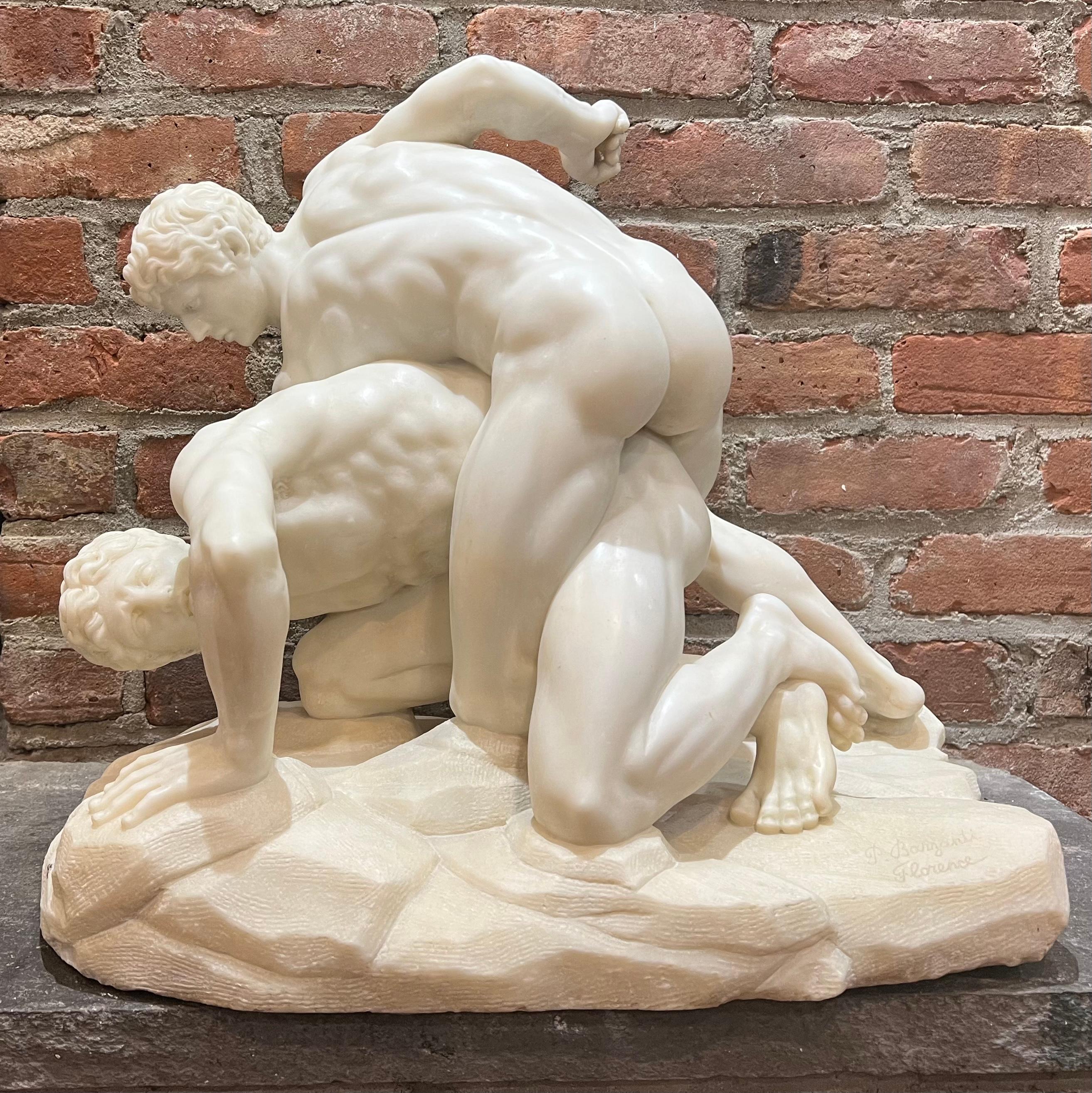 LARGE After the Antique SIGNED Grand Tour Marble WRESTLERS Sculpture MALE NUDE 10